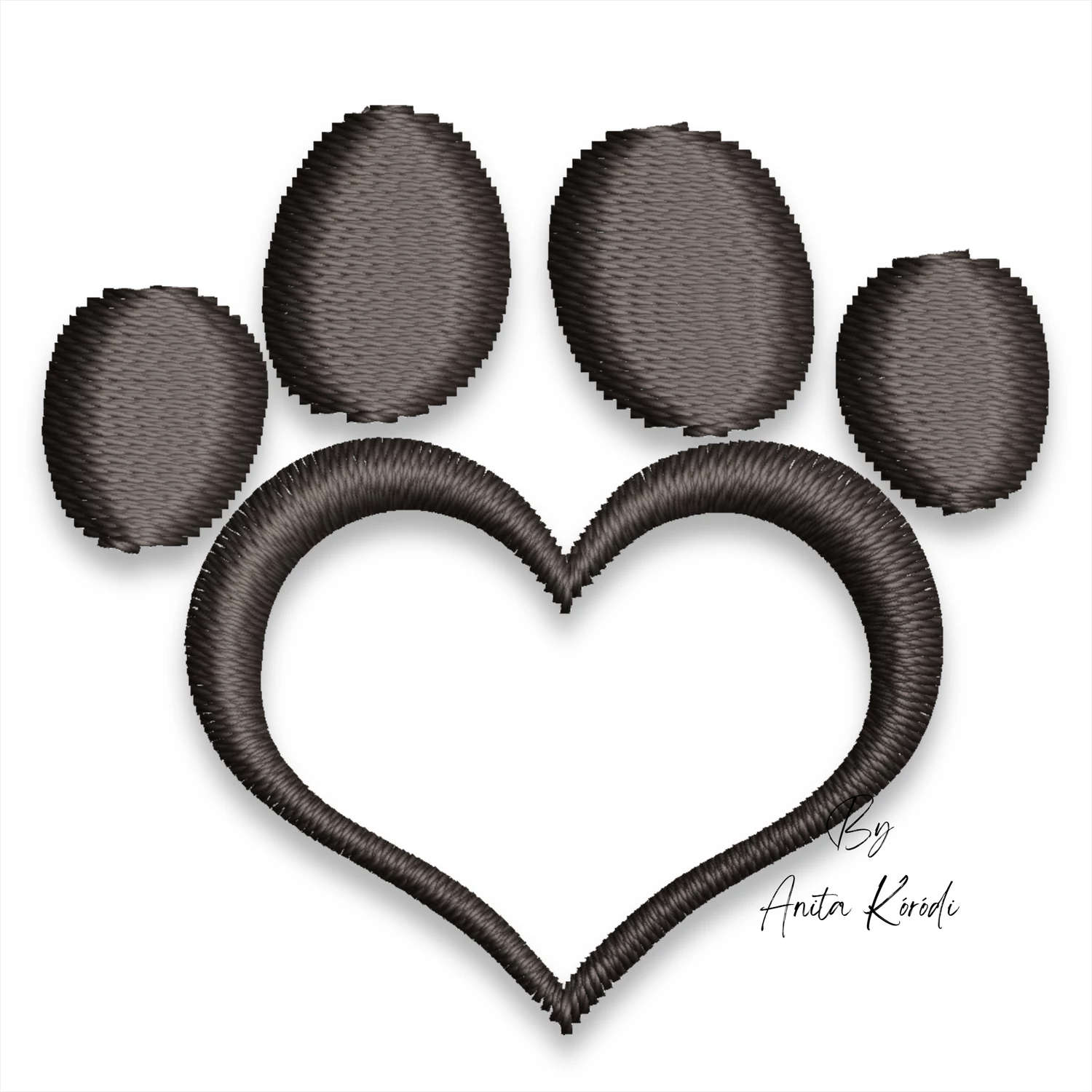 Paw print heart embroidery design dog paw machine embroidery file