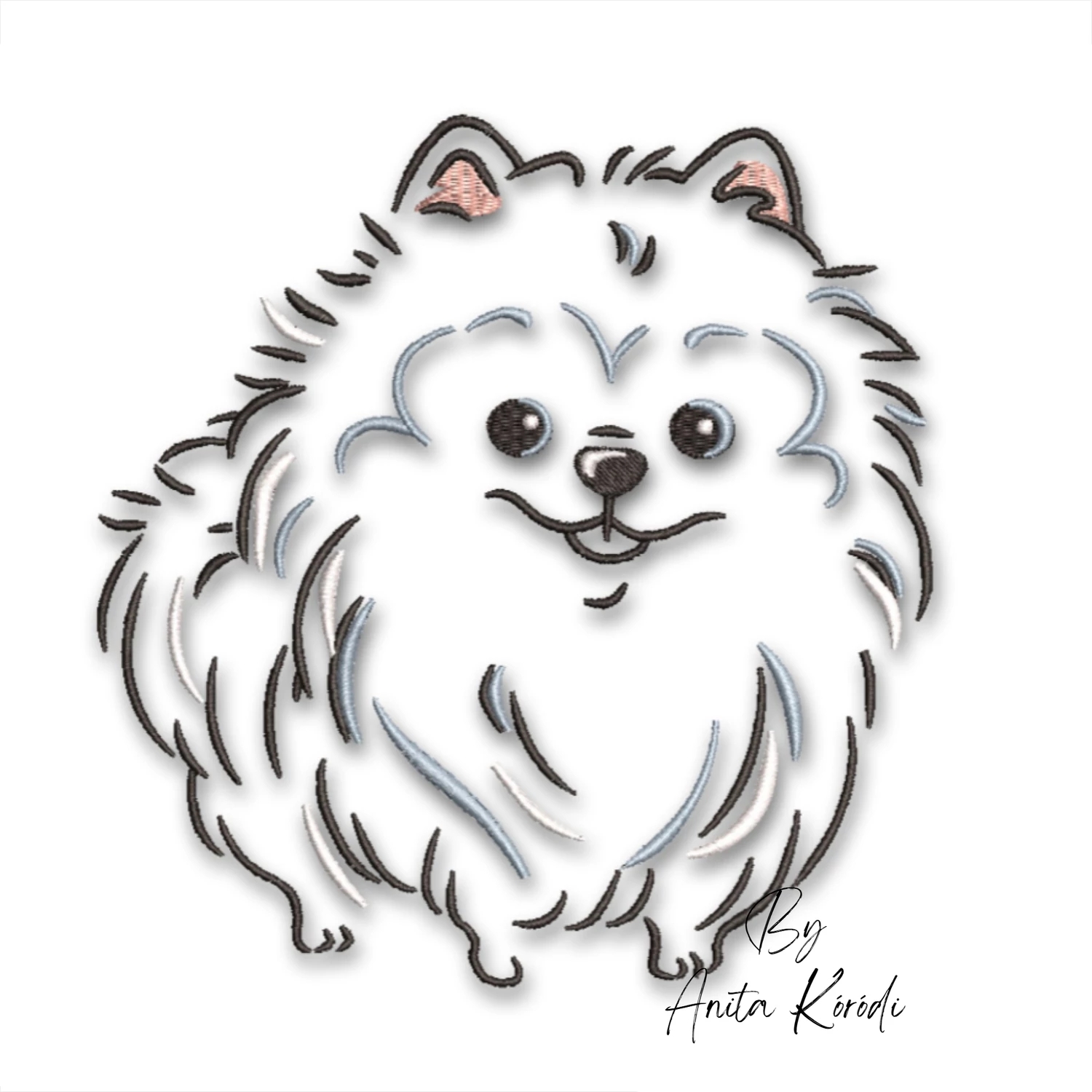 Cute Pomeranian dog embroidery design machine embroidery file