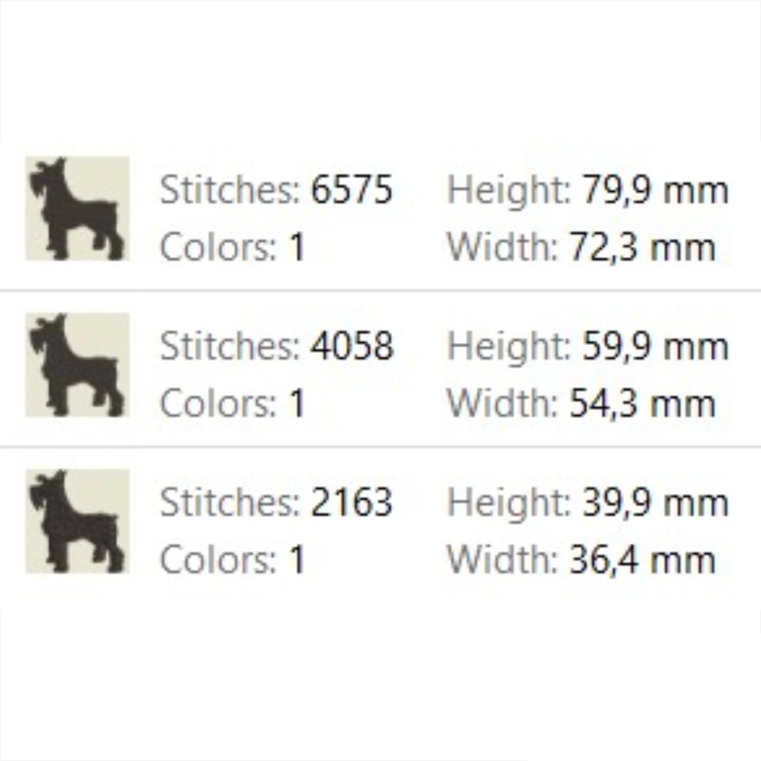 Miniature Schnauzer machine embroidery pattern for dog lover gifts, pet accessories and personalized projects.