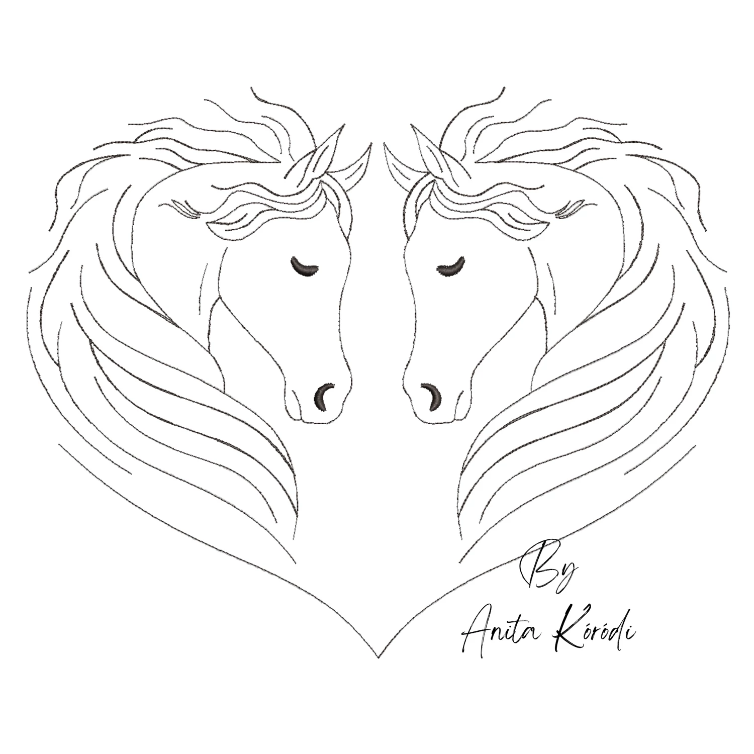horse heart outline embroidery design