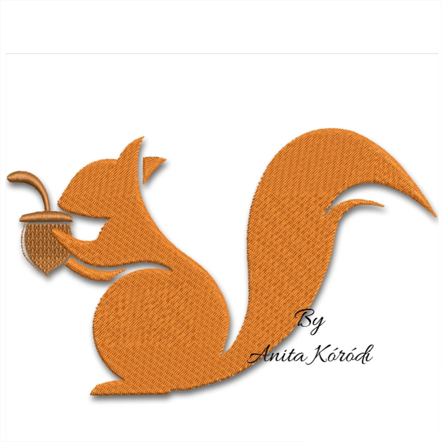 Woodland squirrel embroidery design holding an acorn in a detailed forest-inspired silhouette