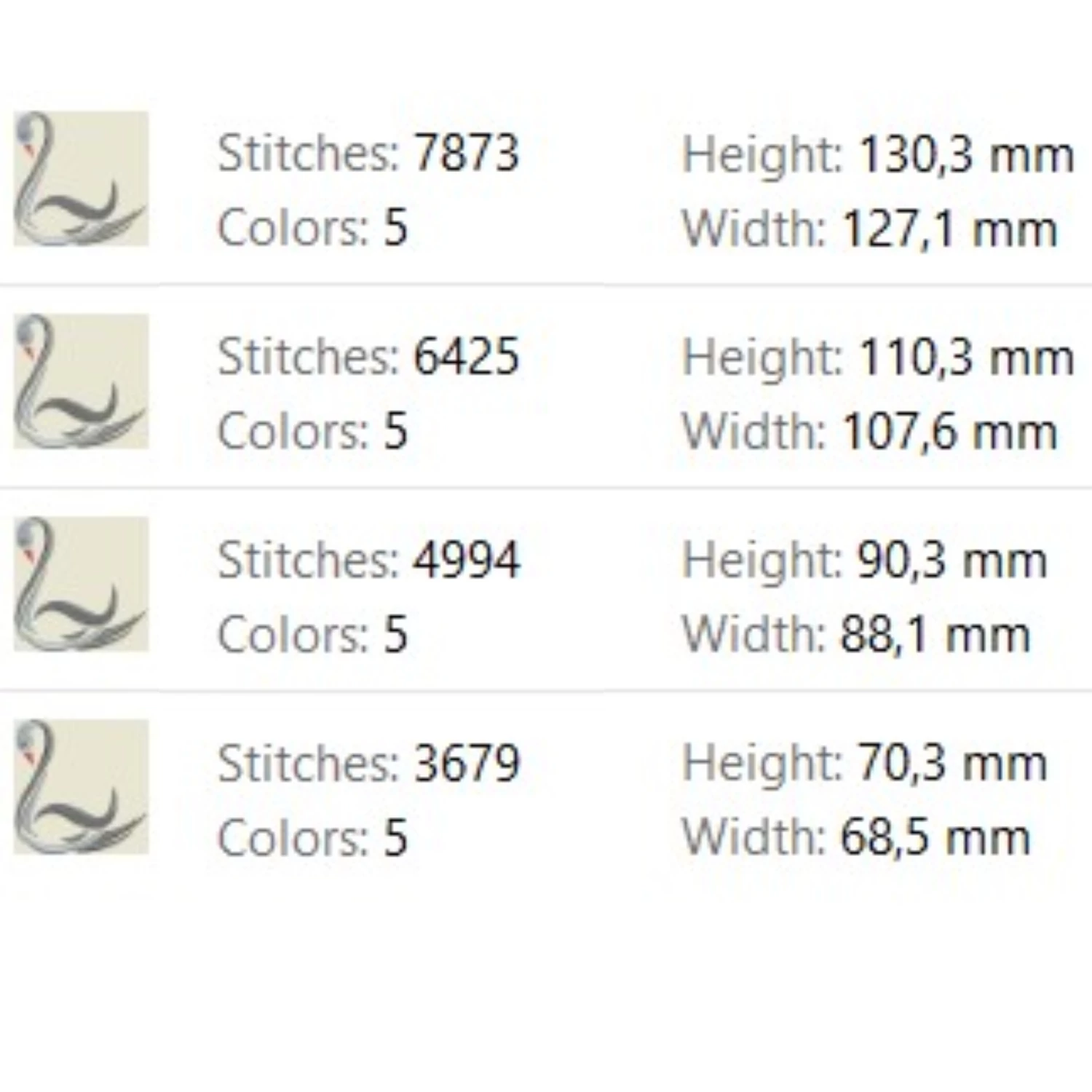 Graceful bird machine embroidery pattern featuring an artistic swan silhouette