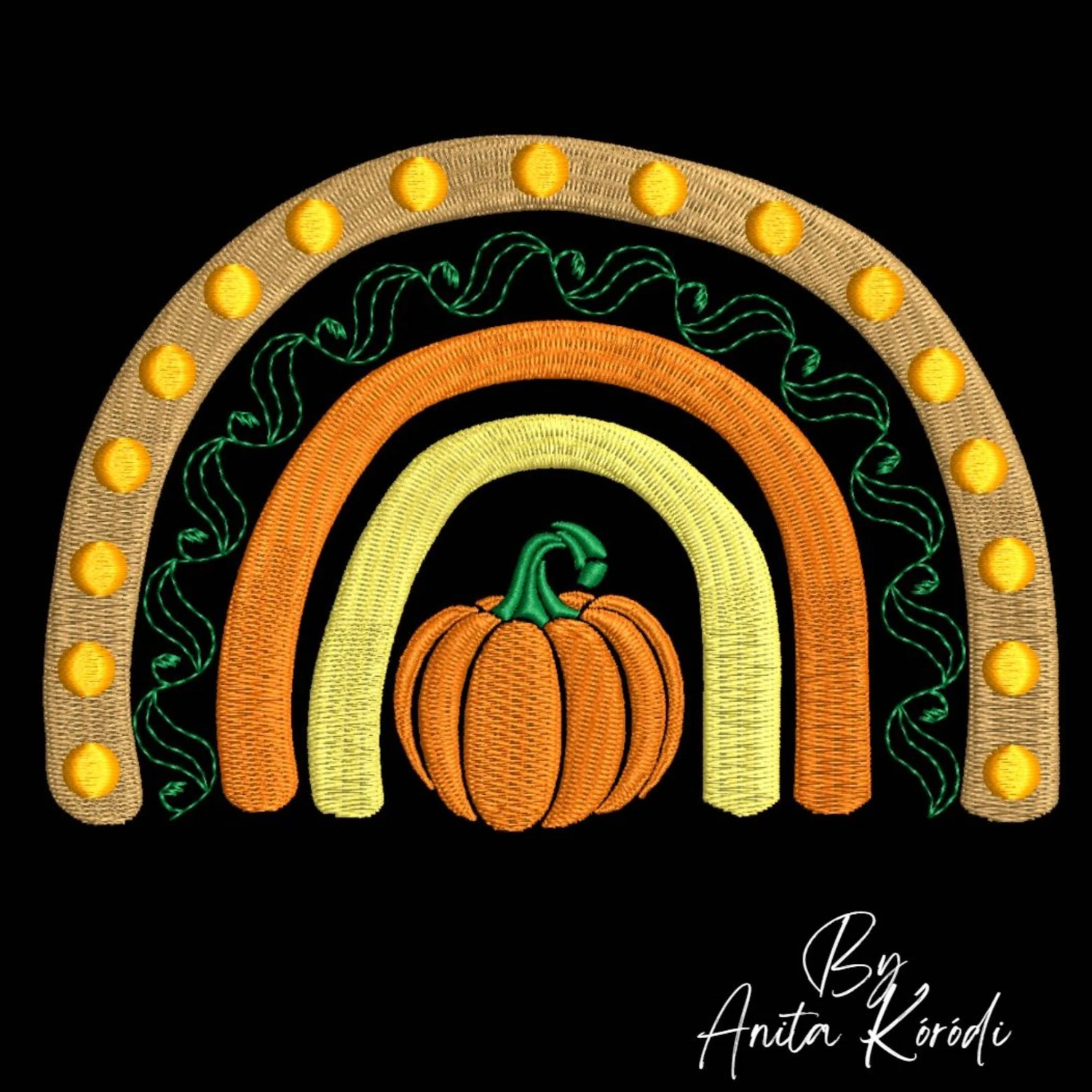 Pumpkin rainbow machine embroidery design in autumn colors