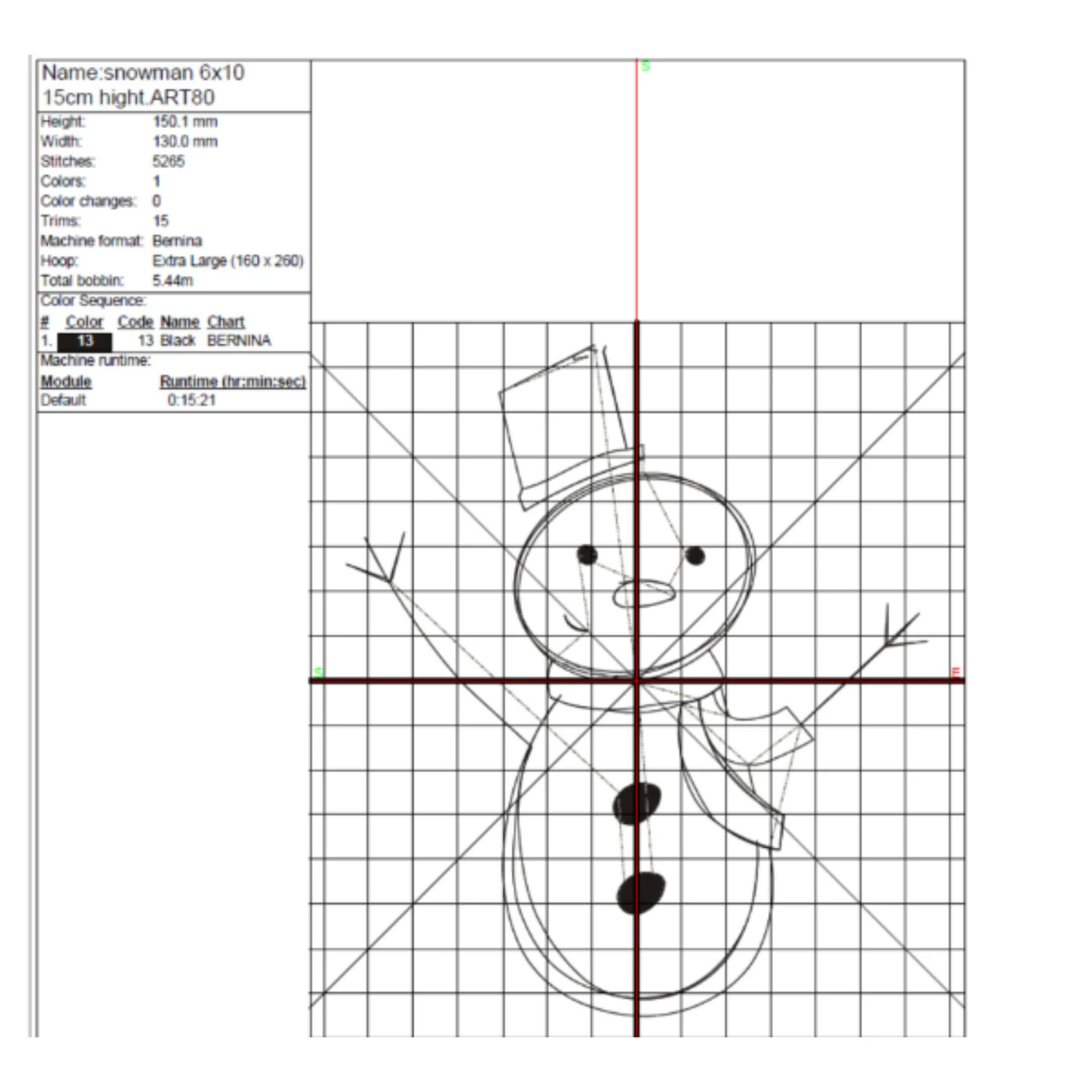 Snowman outline embroidery