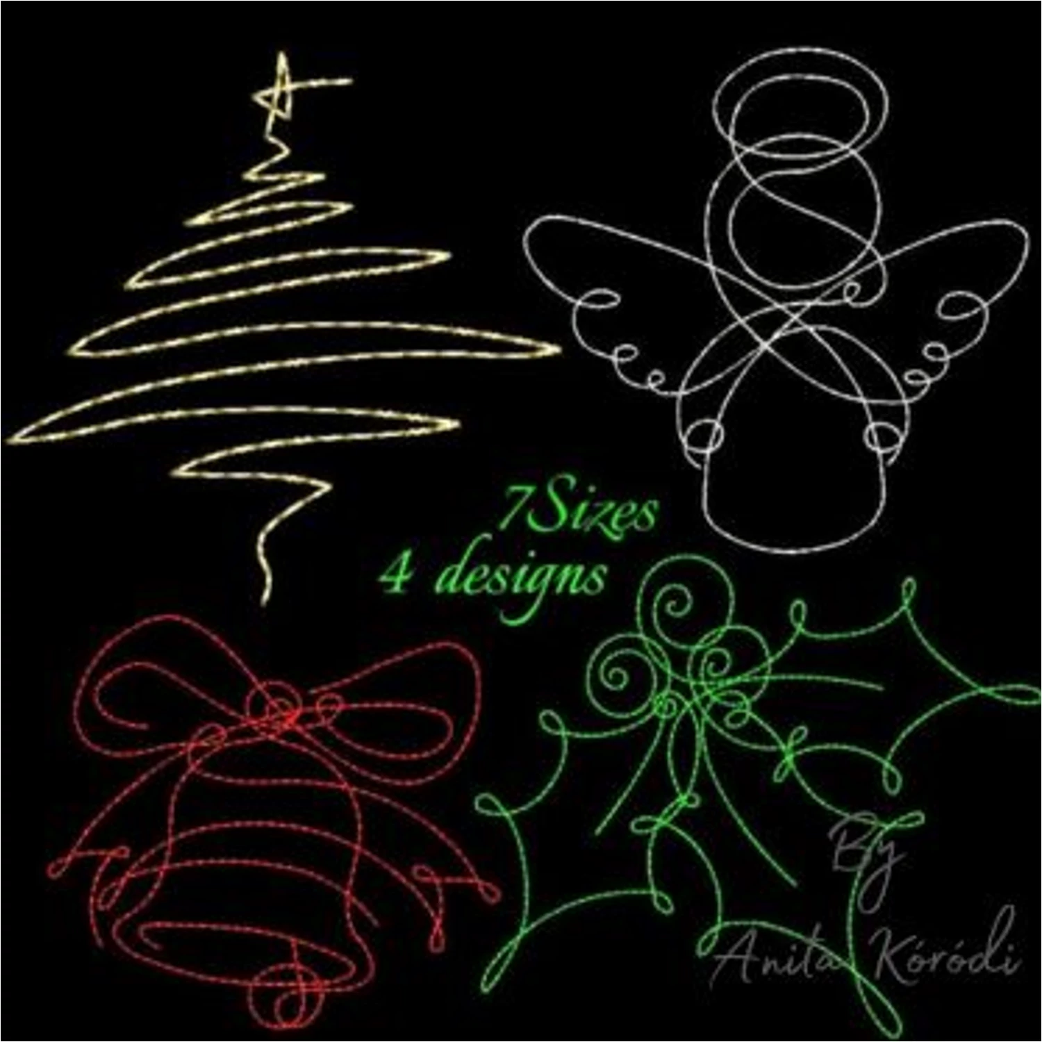 Minimalist Christmas line art embroidery set with tree