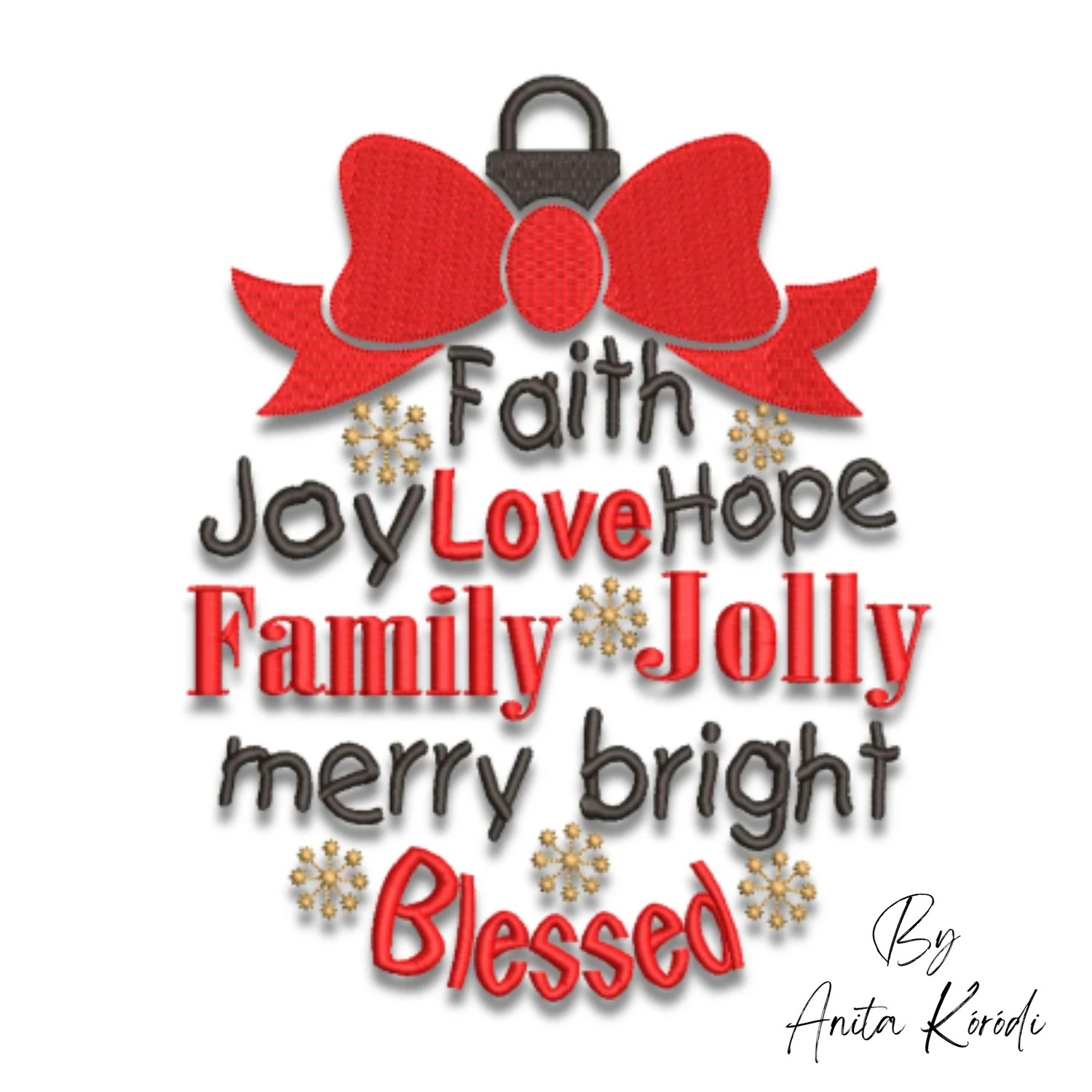 embroidery design with a red bow