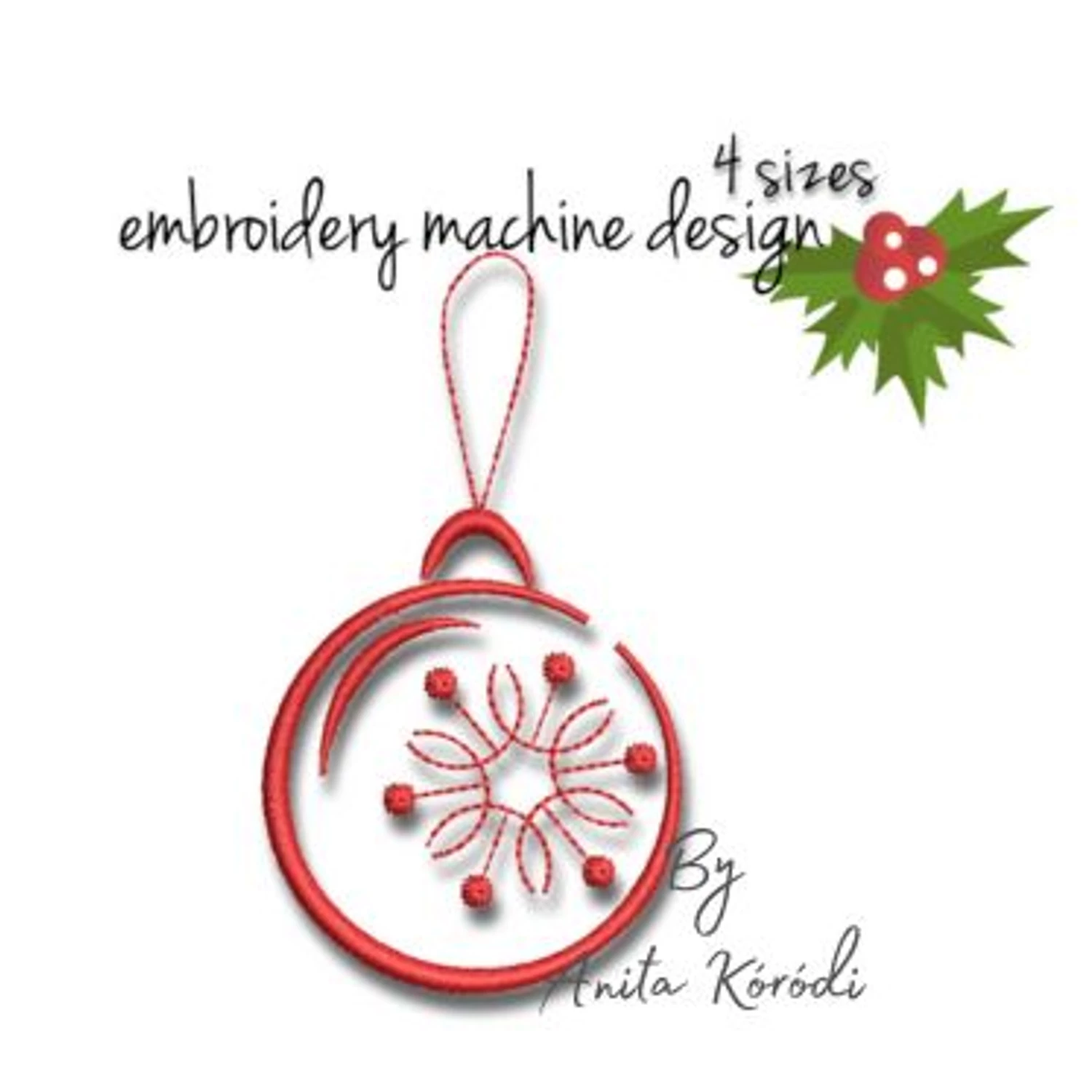 Minimalist red Christmas ornament embroidery design with snowflake center