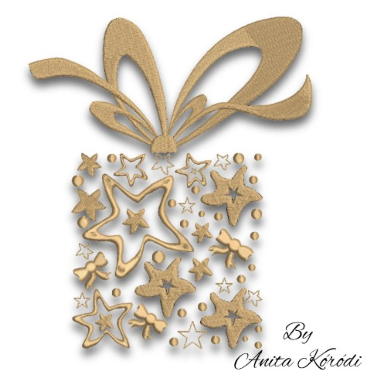 Christmas gift box with stars machine embroidery design