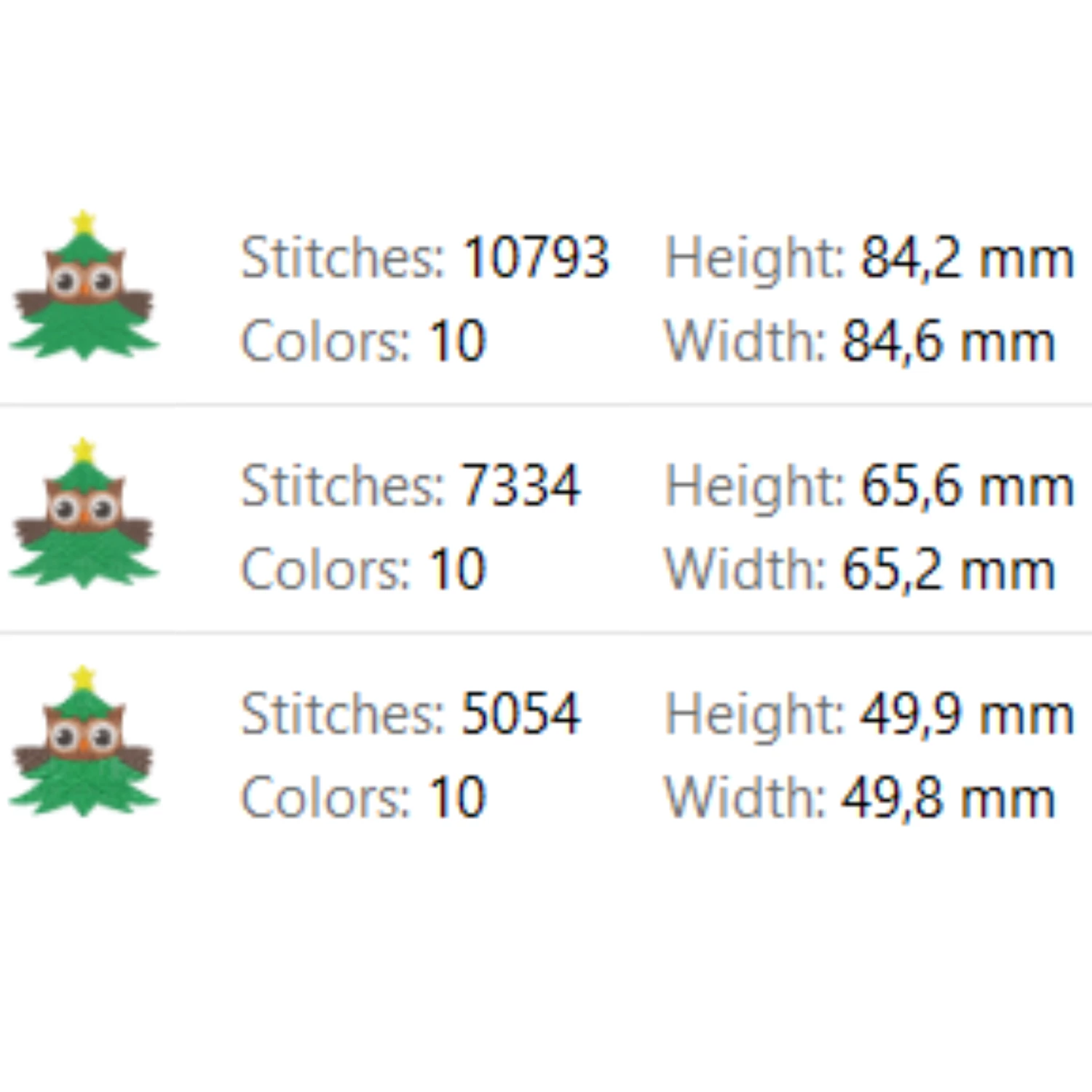 Cute owl dressed as a Christmas tree embroidery design