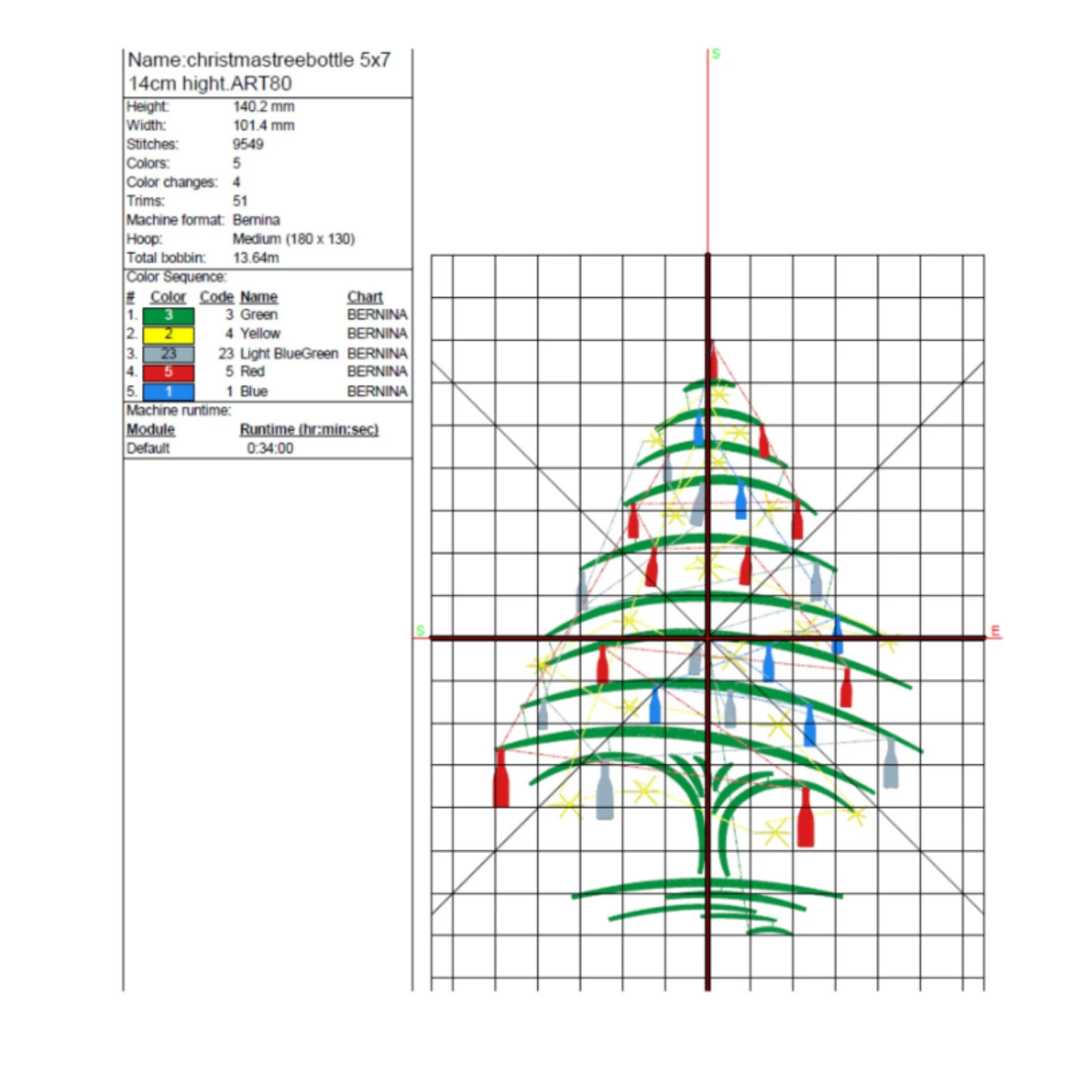 Christmas tree bottle embroidery machine design