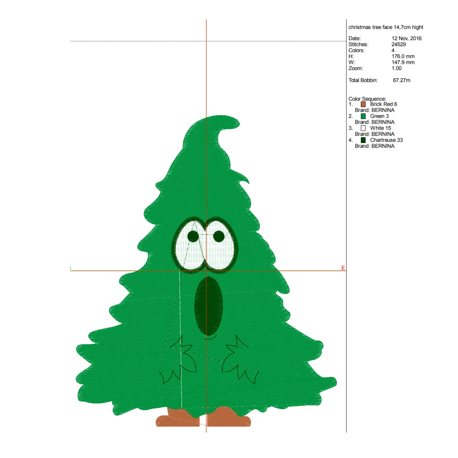 Christmas tree face embroidery machine design