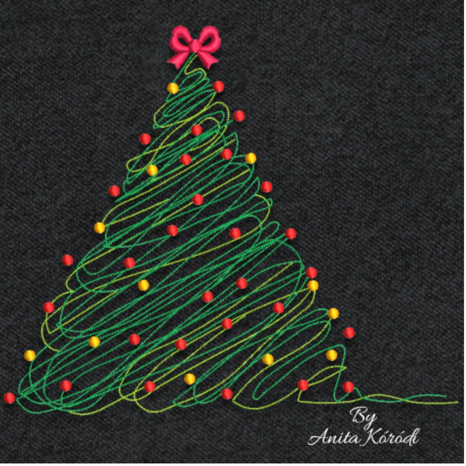 Modern Christmas tree machine embroidery design with colorful ornaments