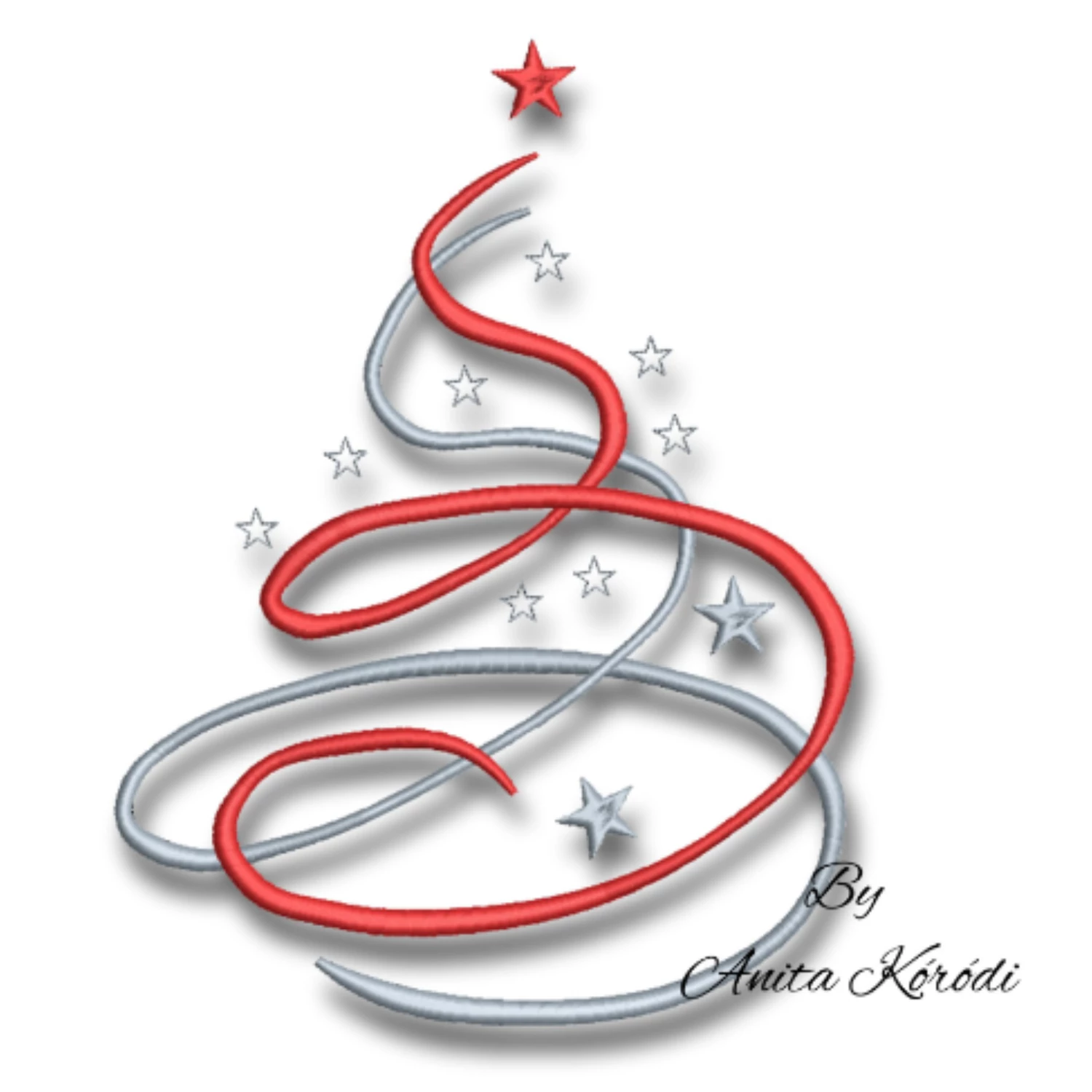 Modern swirl Christmas tree machine embroidery design