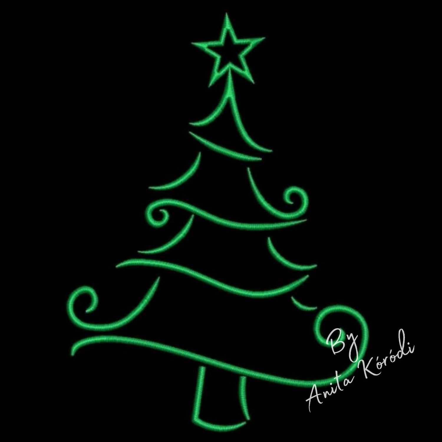 Minimalist Christmas tree line art embroidery design