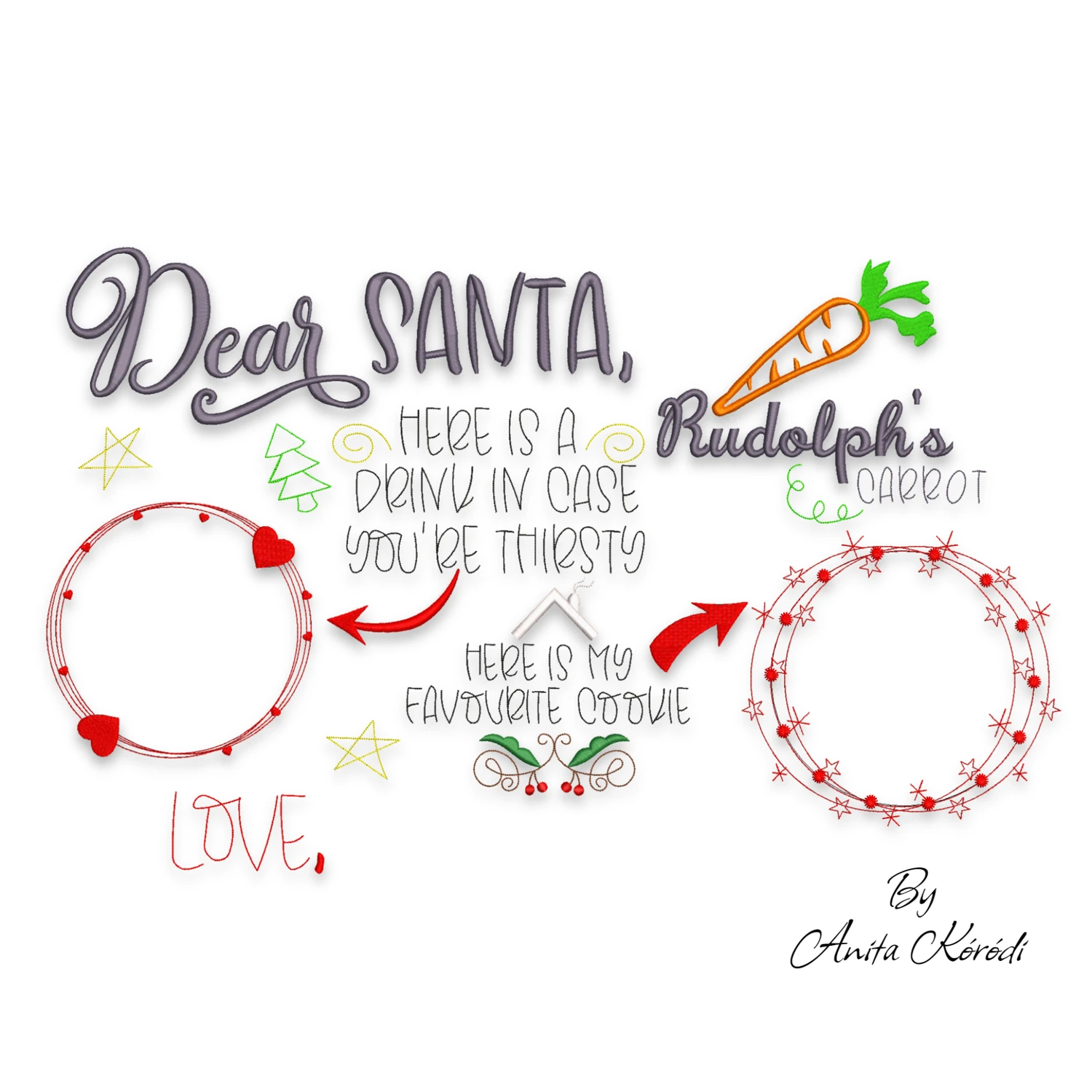 Dear Santa Rudolph carrot and cookie Christmas embroidery design