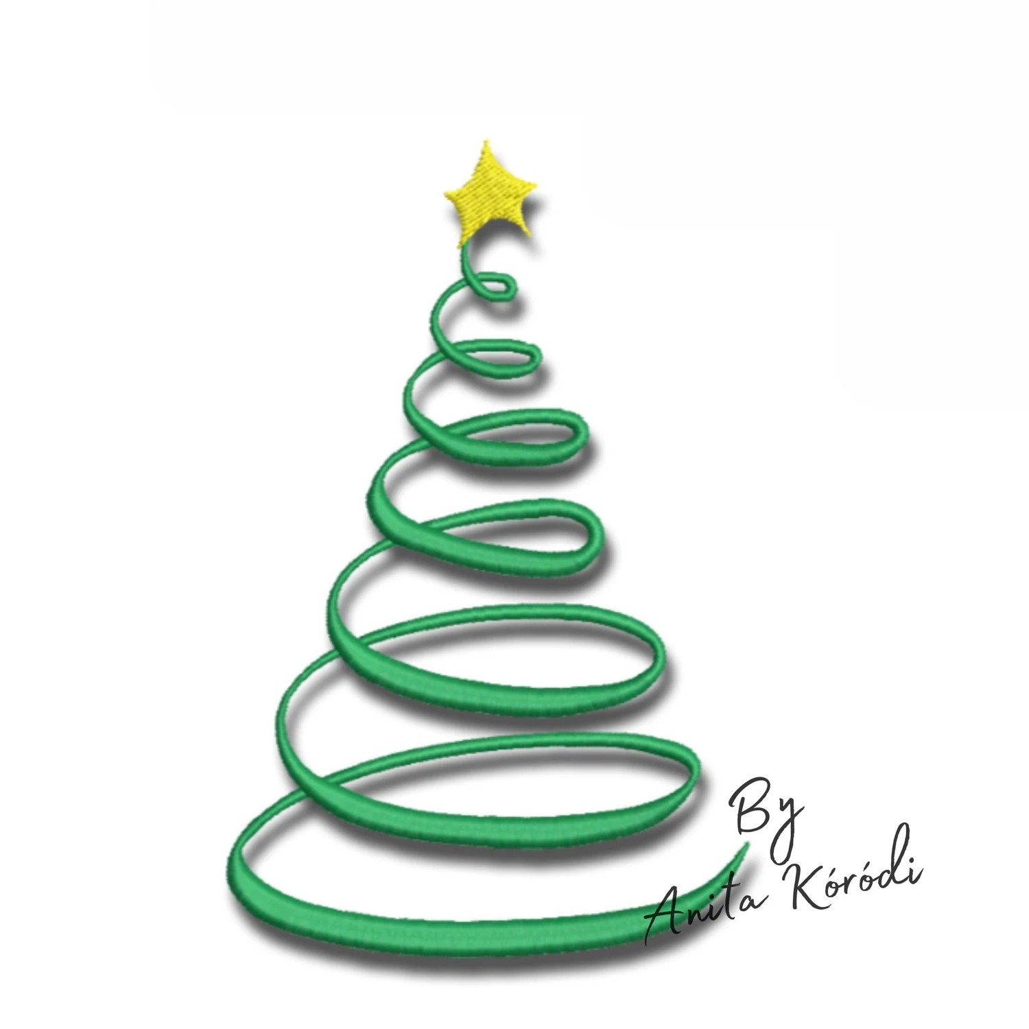 One-line swirl Christmas tree embroidery design with yellow star
