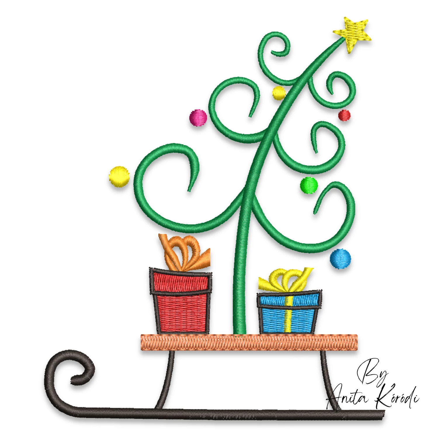 christmas tree embroidery design on sled