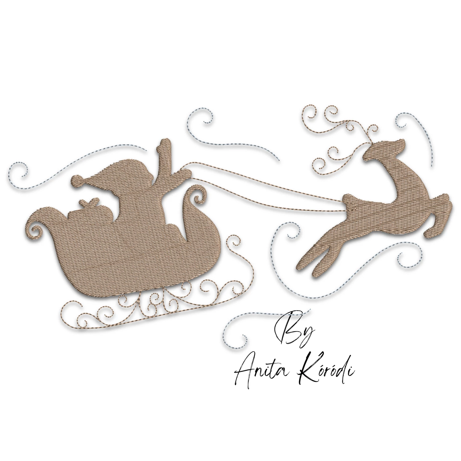 Santa Claus sleigh and reindeer machine embroidery design