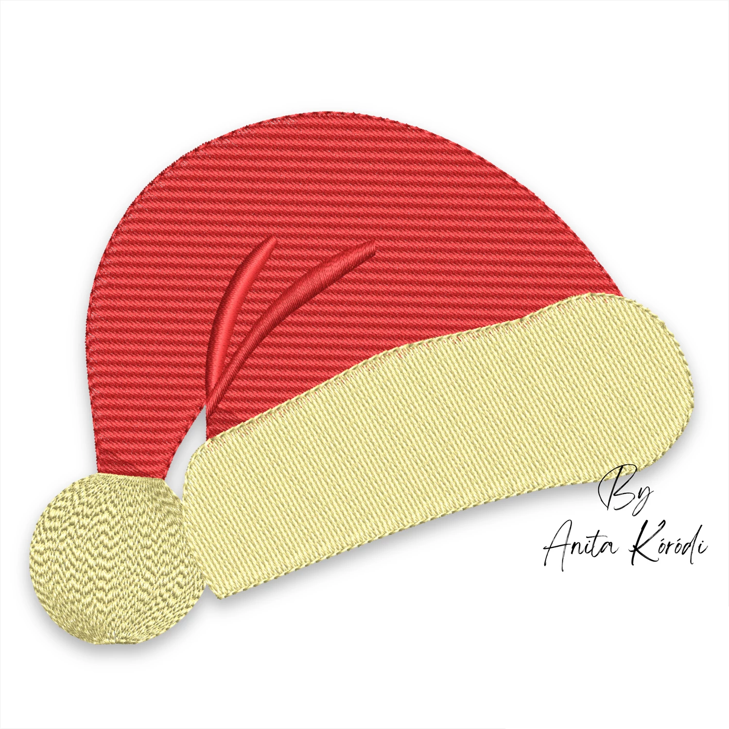 Santa hat embroidery design featuring a classic red Christmas cap with white brim and pom-pom