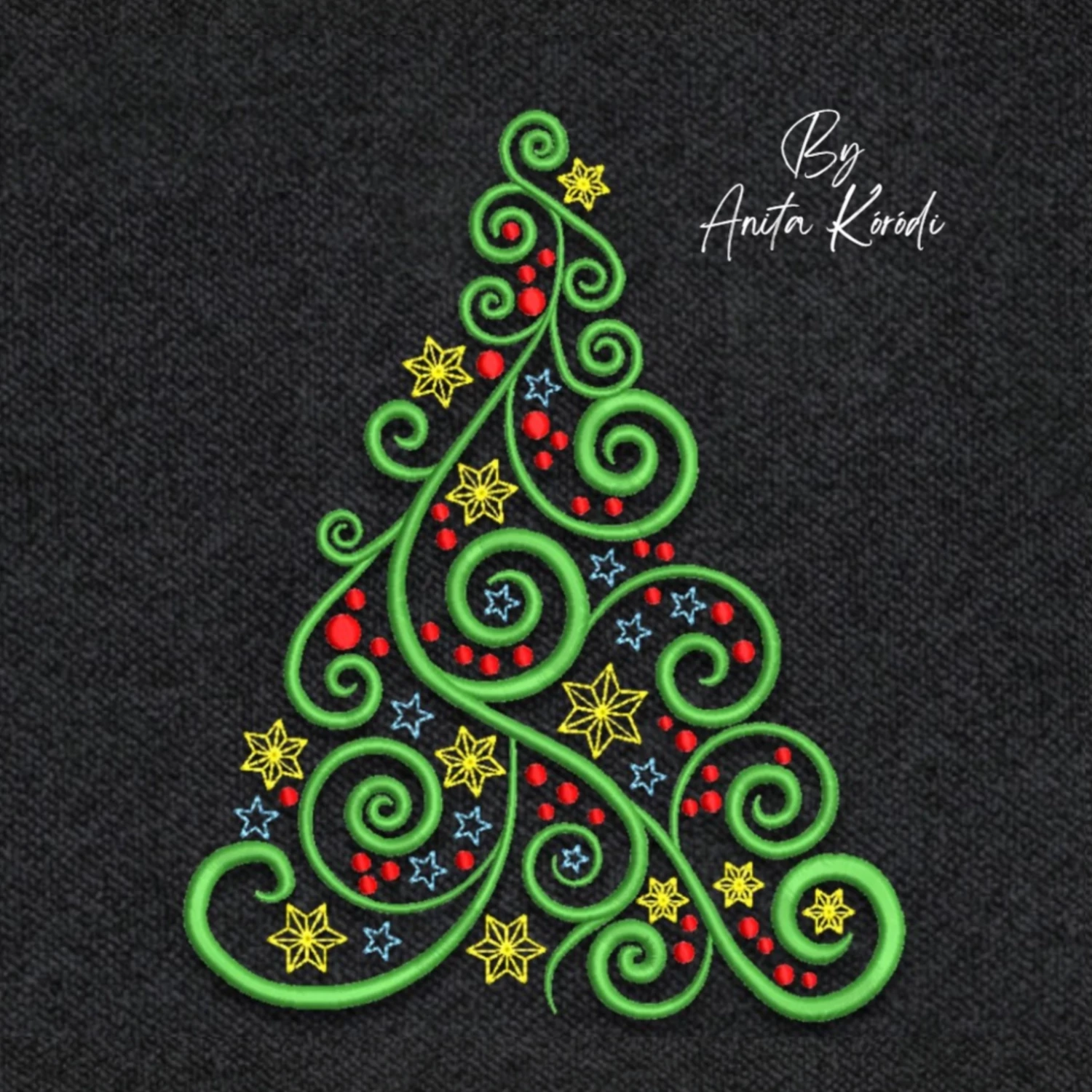 Swirly Christmas tree machine embroidery design