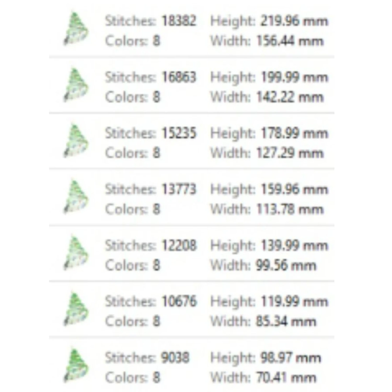 Christmas tree embroidery design sizes