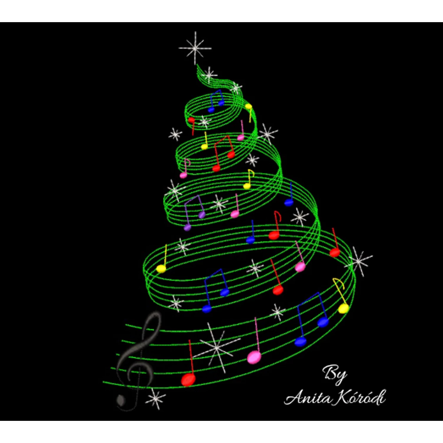 Christmas tree music embroidery