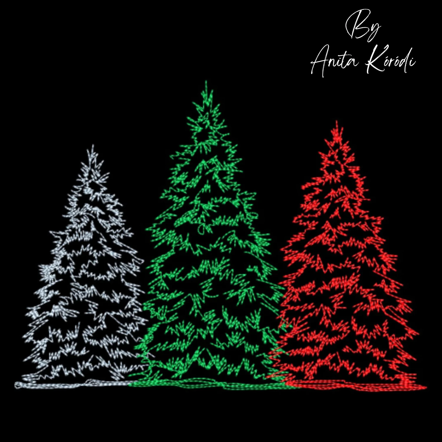 Christmas tree trio machine embroidery design