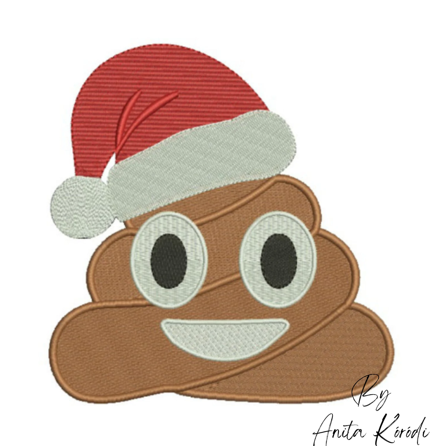 Christmas poop emoji embroidery design with Santa hat