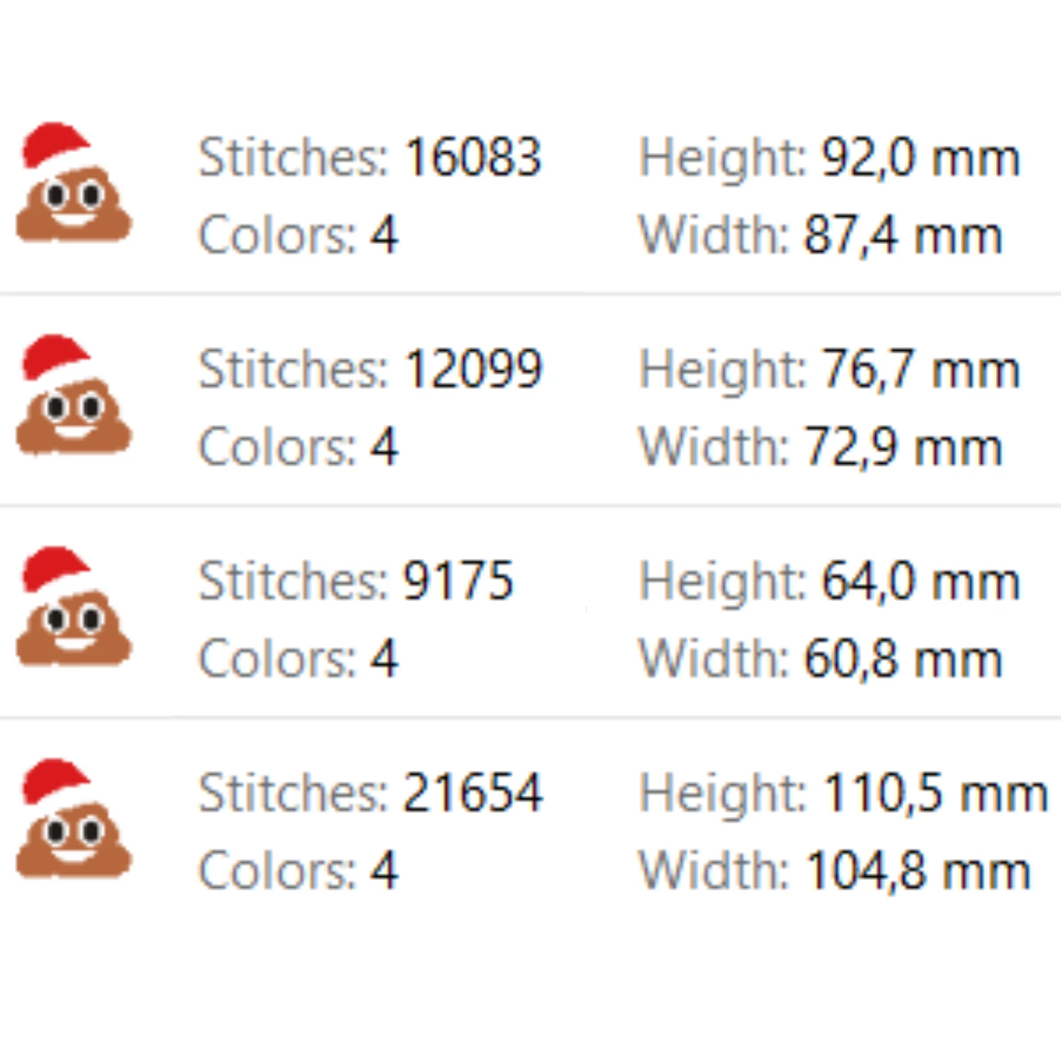 Christmas poop emoji machine embroidery design sizes
