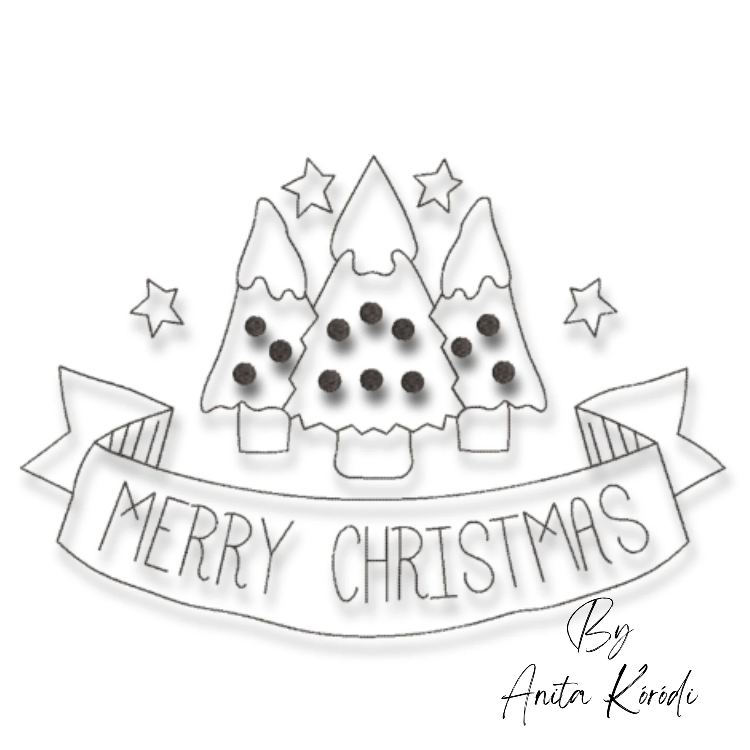 Merry Christmas trees embroidery design with festive banner