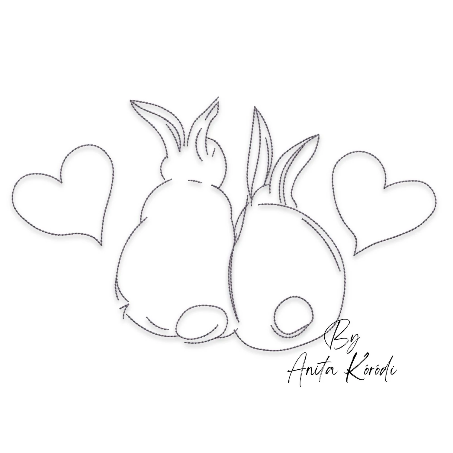 cute bunny couple embroidery design rabbit love machine embroidery pattern