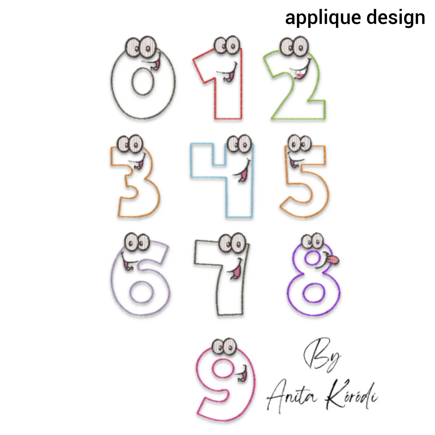 Alphabet numbers embroidery machine design