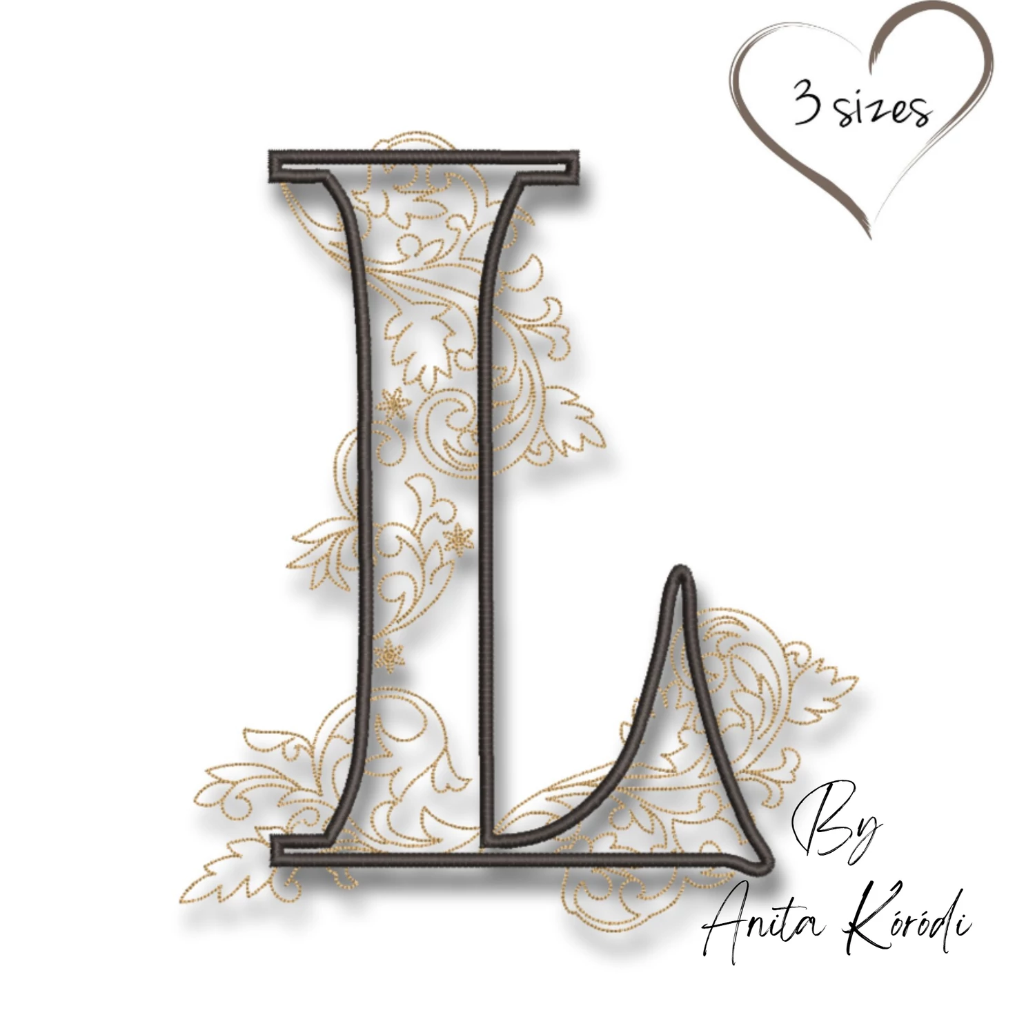 floral monogram letter l embroidery design