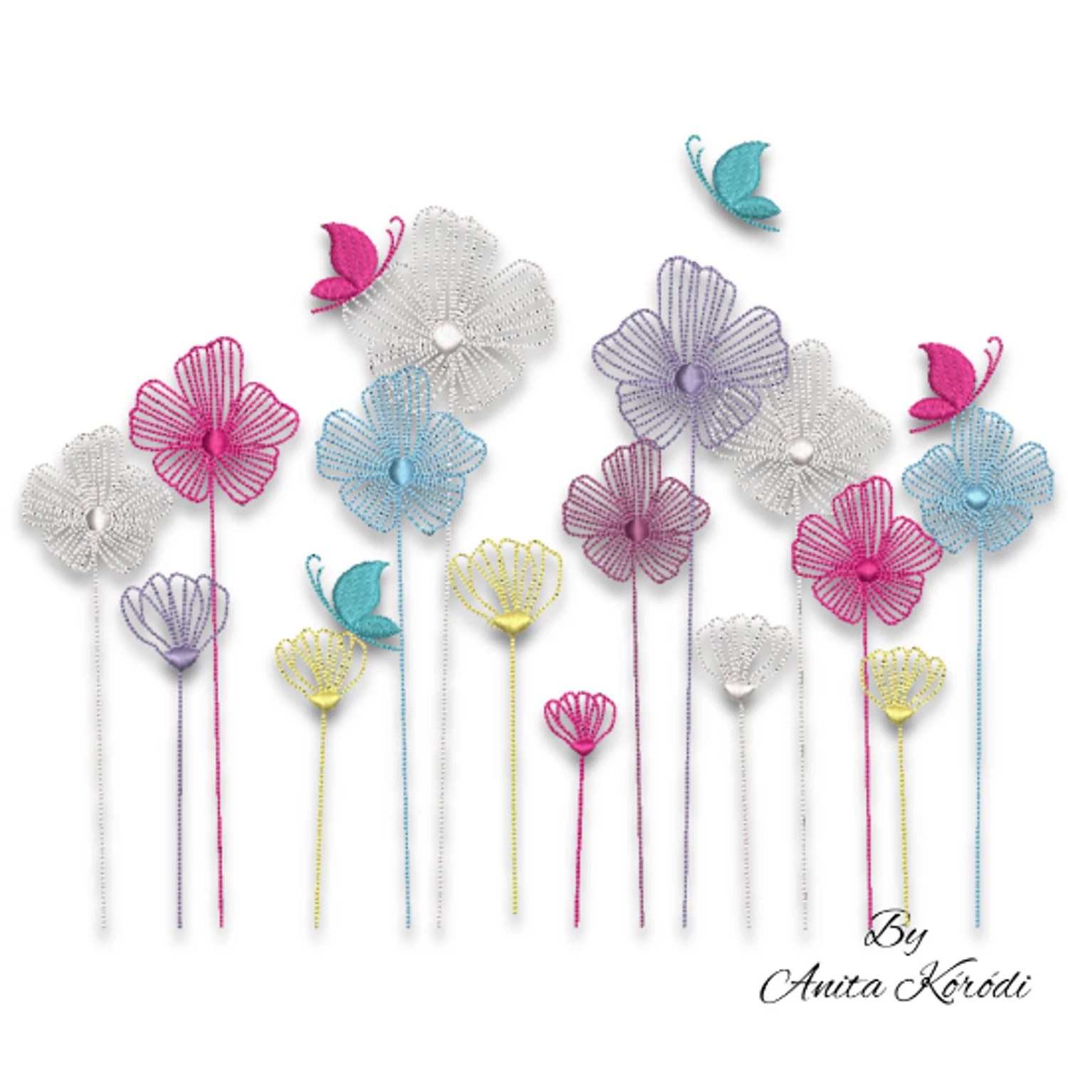 Meadow butterflies embroidery machine design