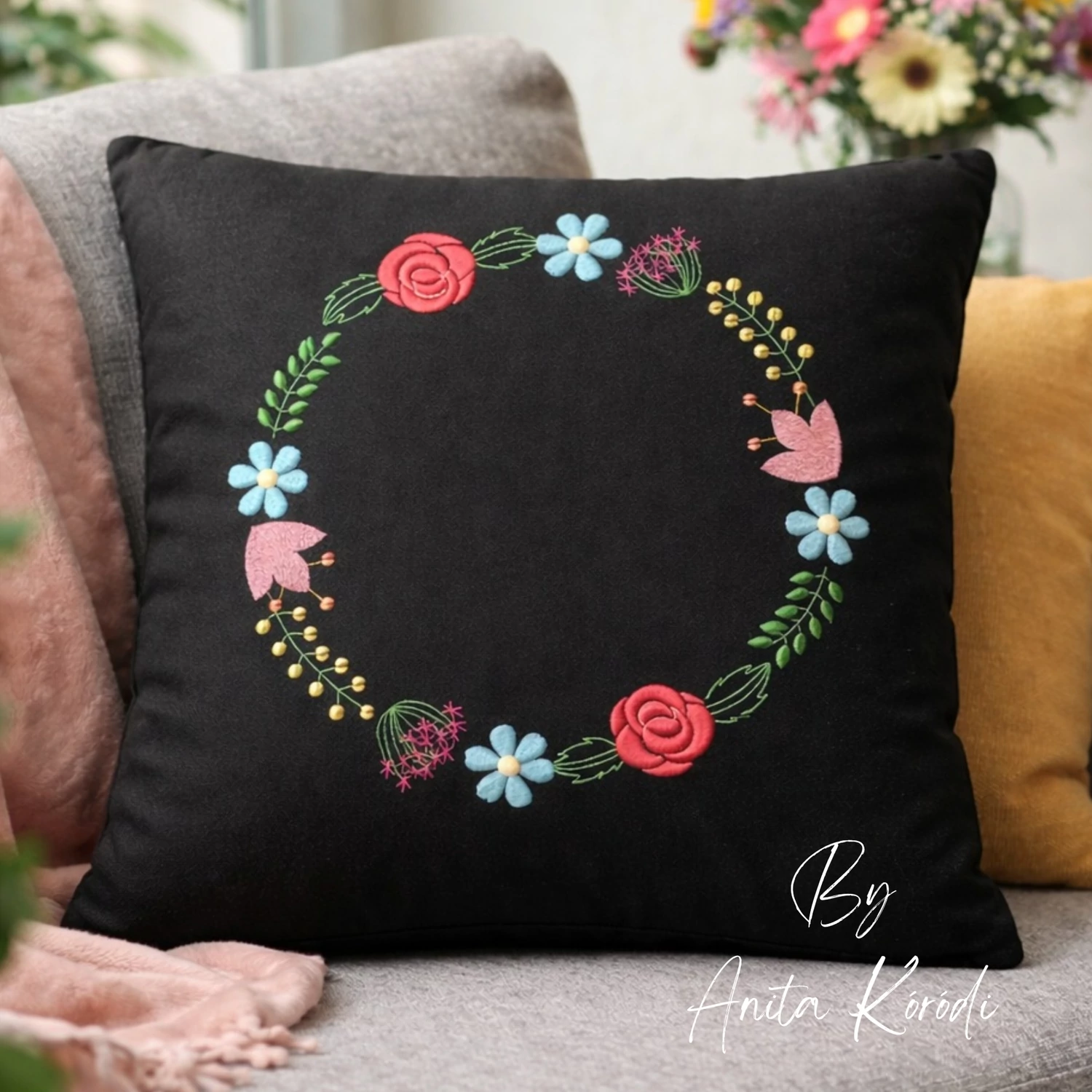 floral wreath embroidery frame spring personalized design
