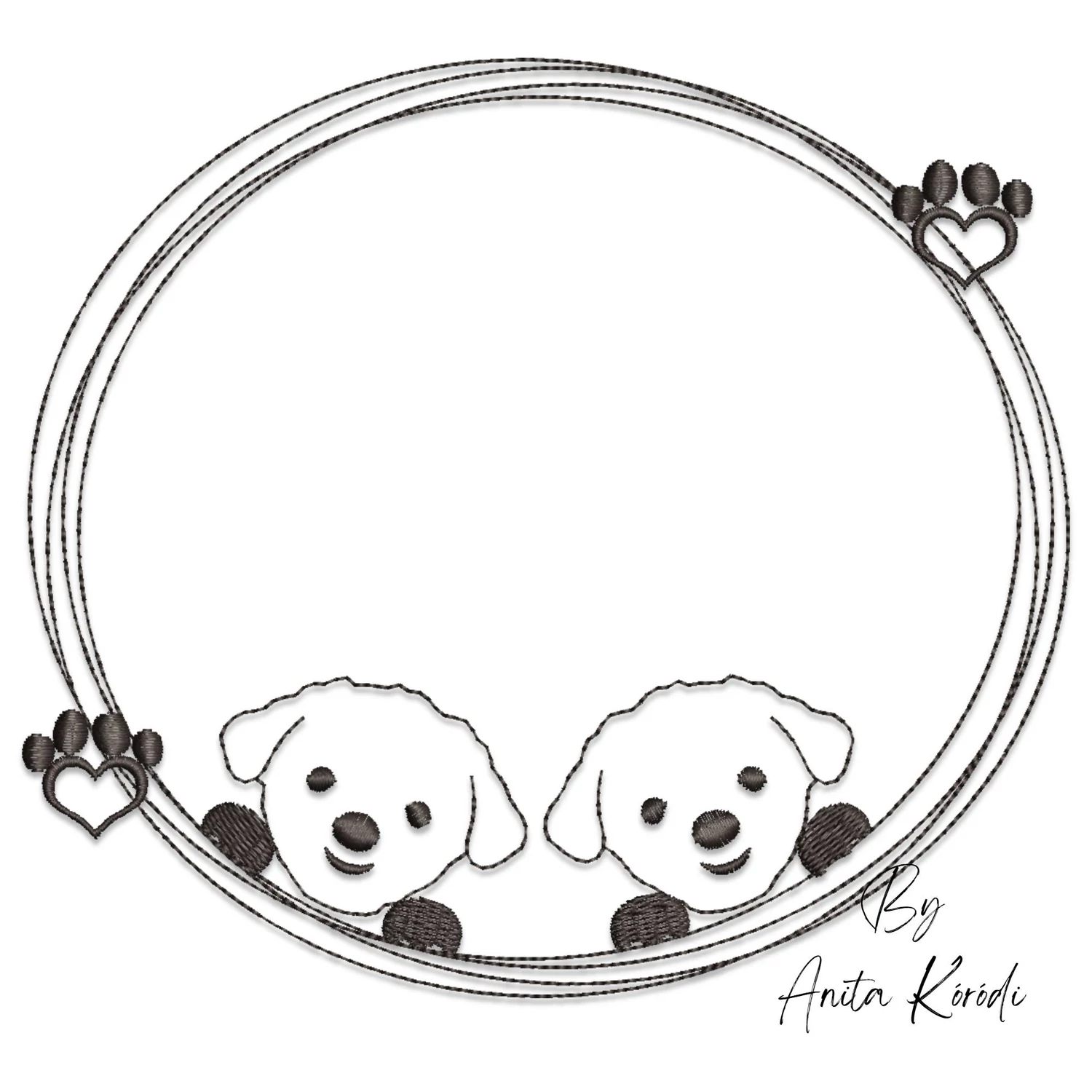 dog monogram frame embroidery design puppy border
