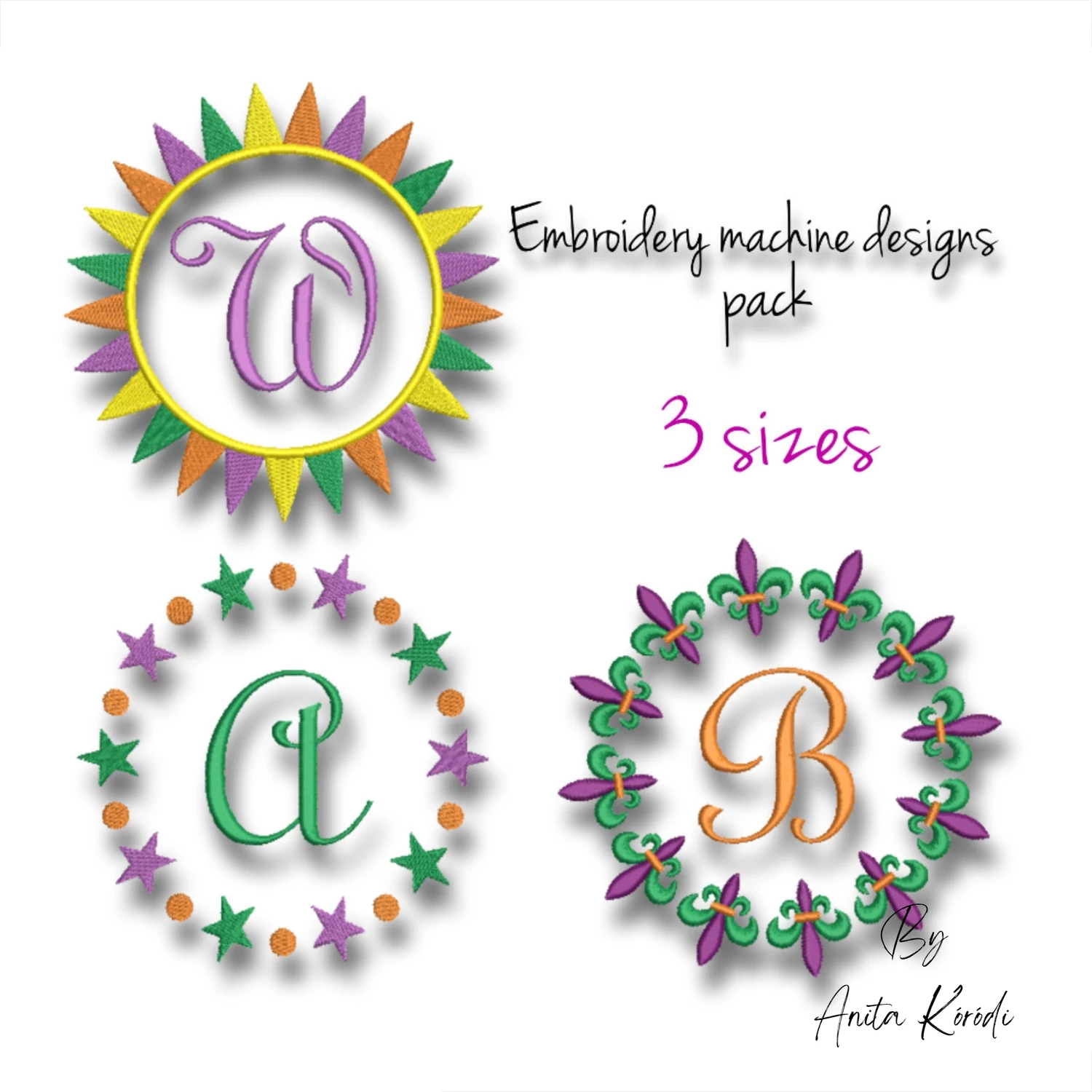 Mardi Gras monogram frame bundle embroidery designs