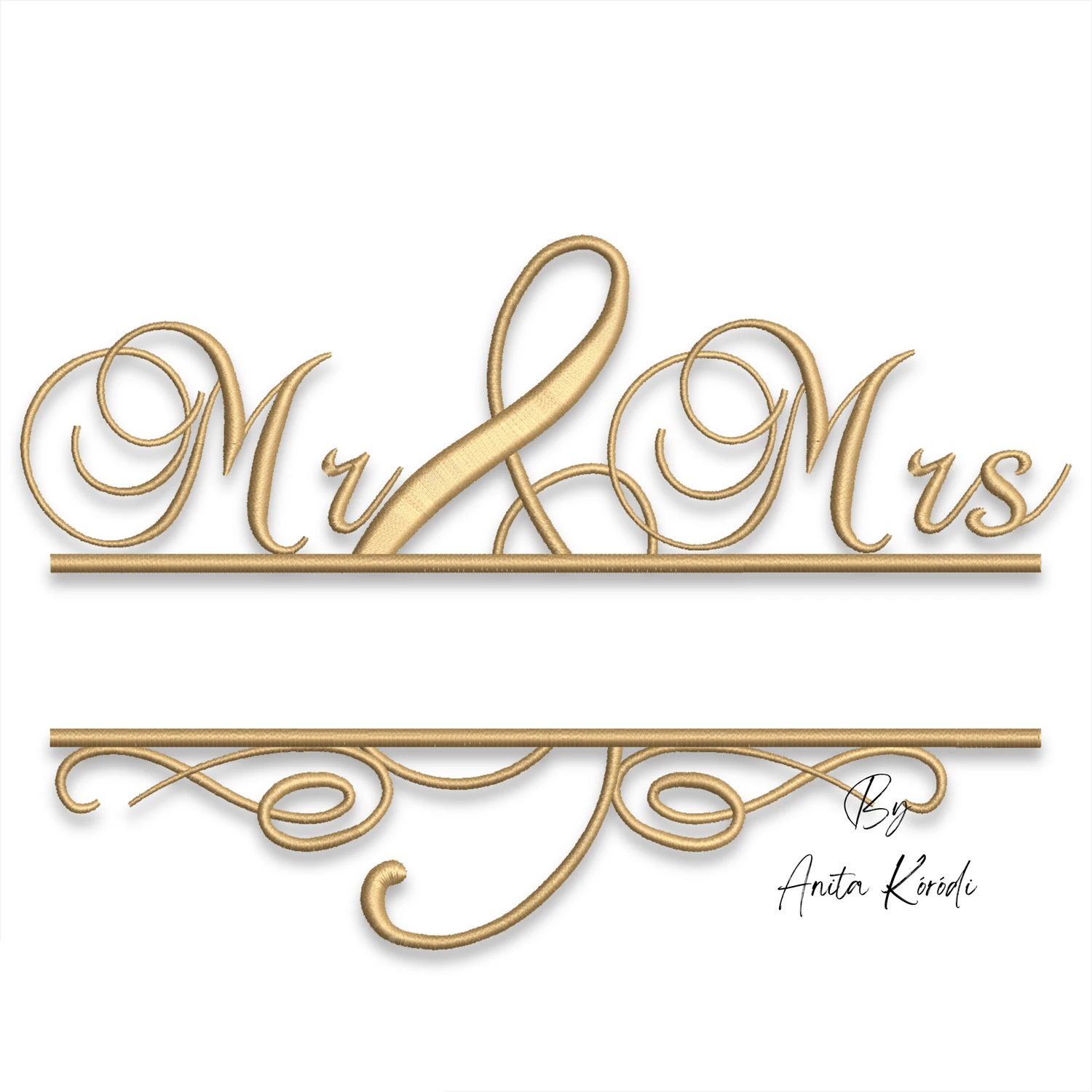 Mr and Mrs split wedding monogram embroidery design