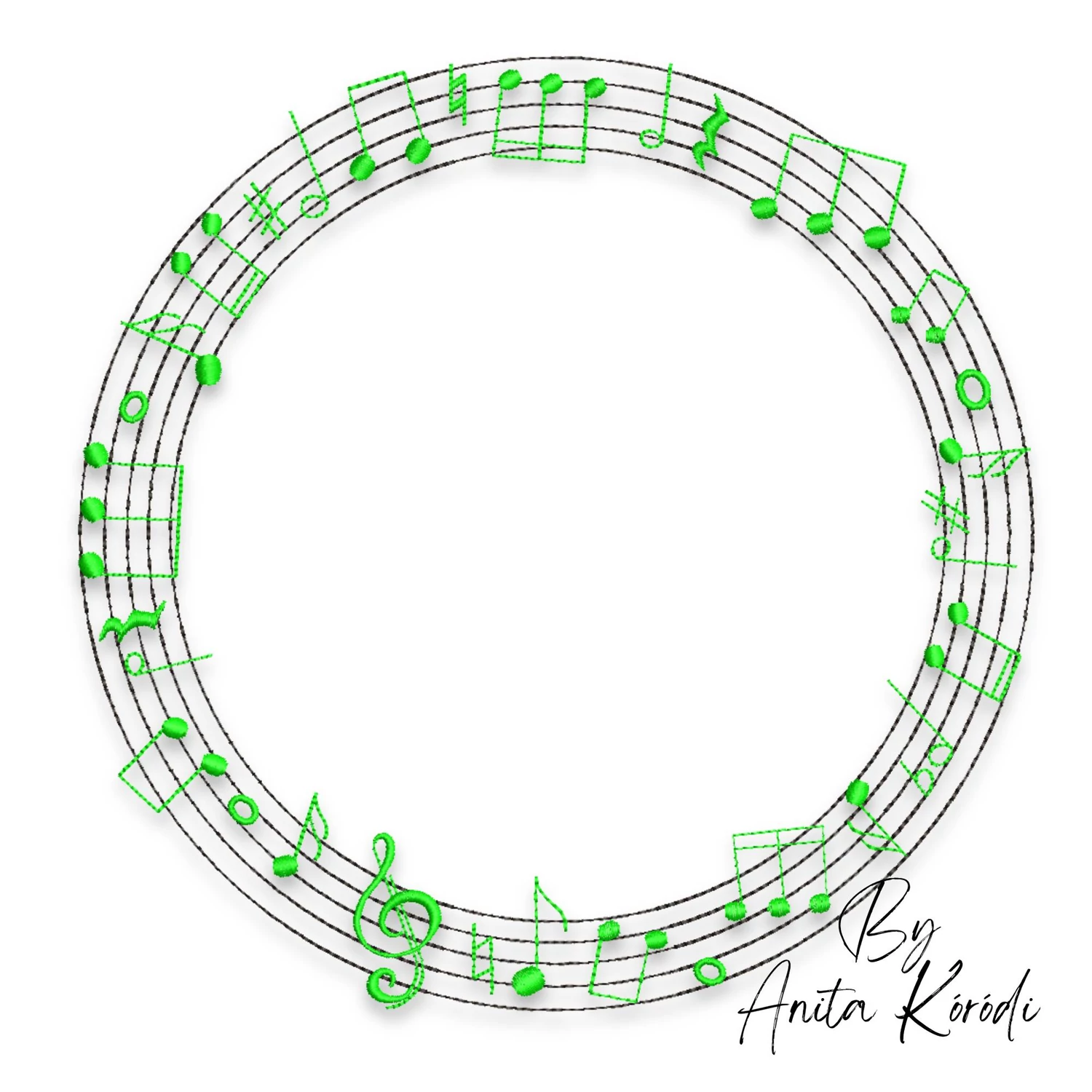 music notes circle frame embroidery design monogram embroidery pattern