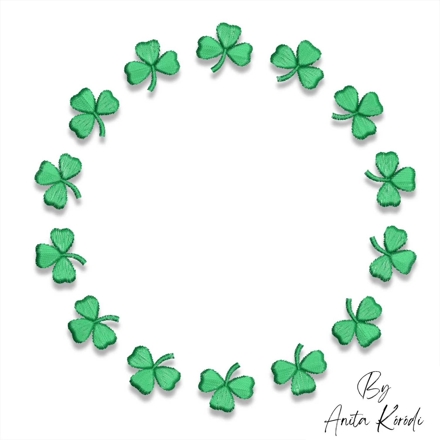 Green shamrock circle frame embroidery design with open center for monograms, names and custom text.