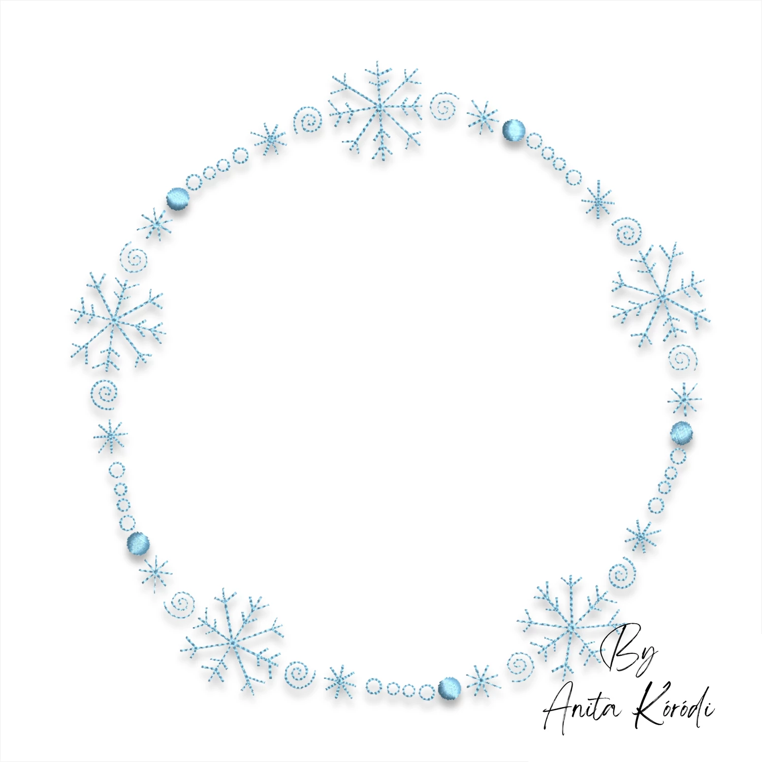Winter snowflake circle frame embroidery design with decorative snowflakes and festive holiday accents