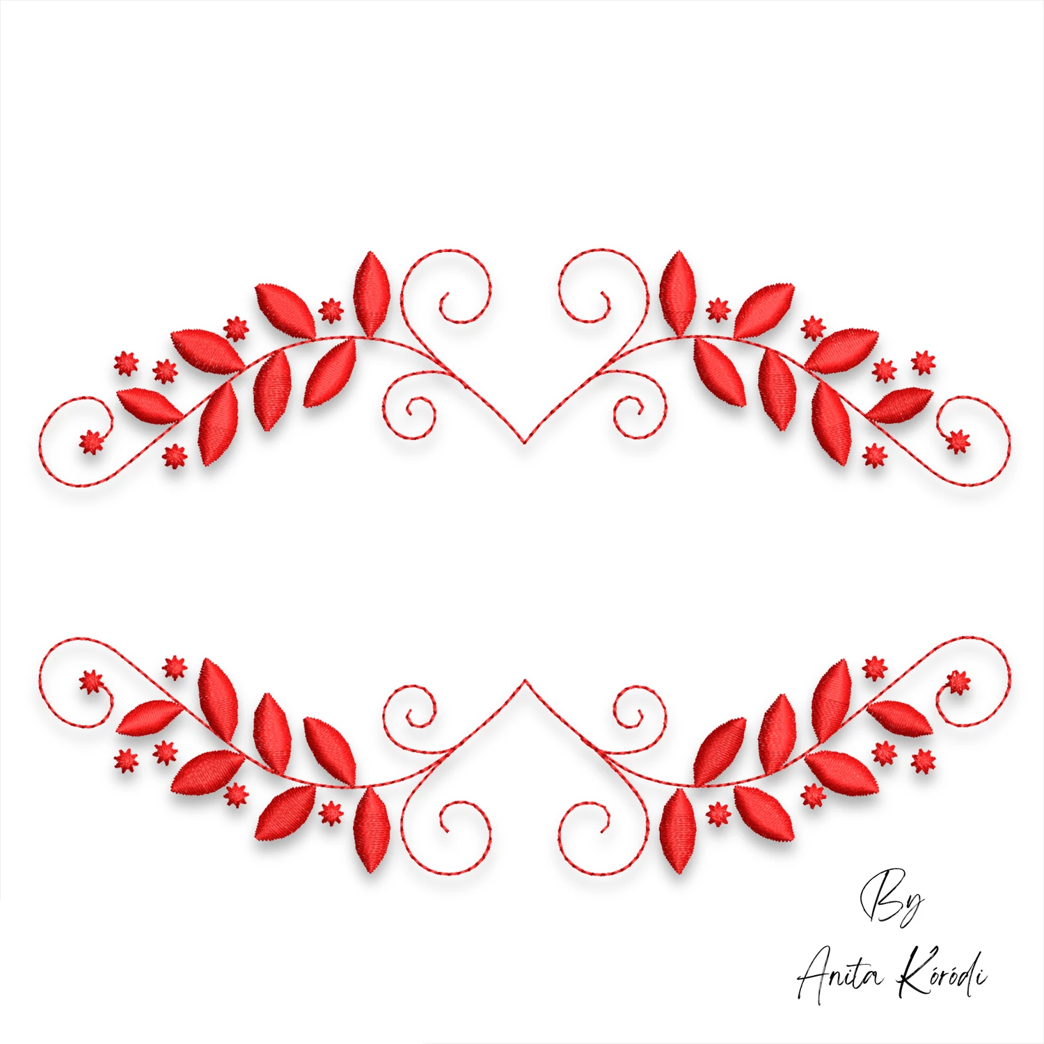 Split heart floral frame embroidery design for monograms