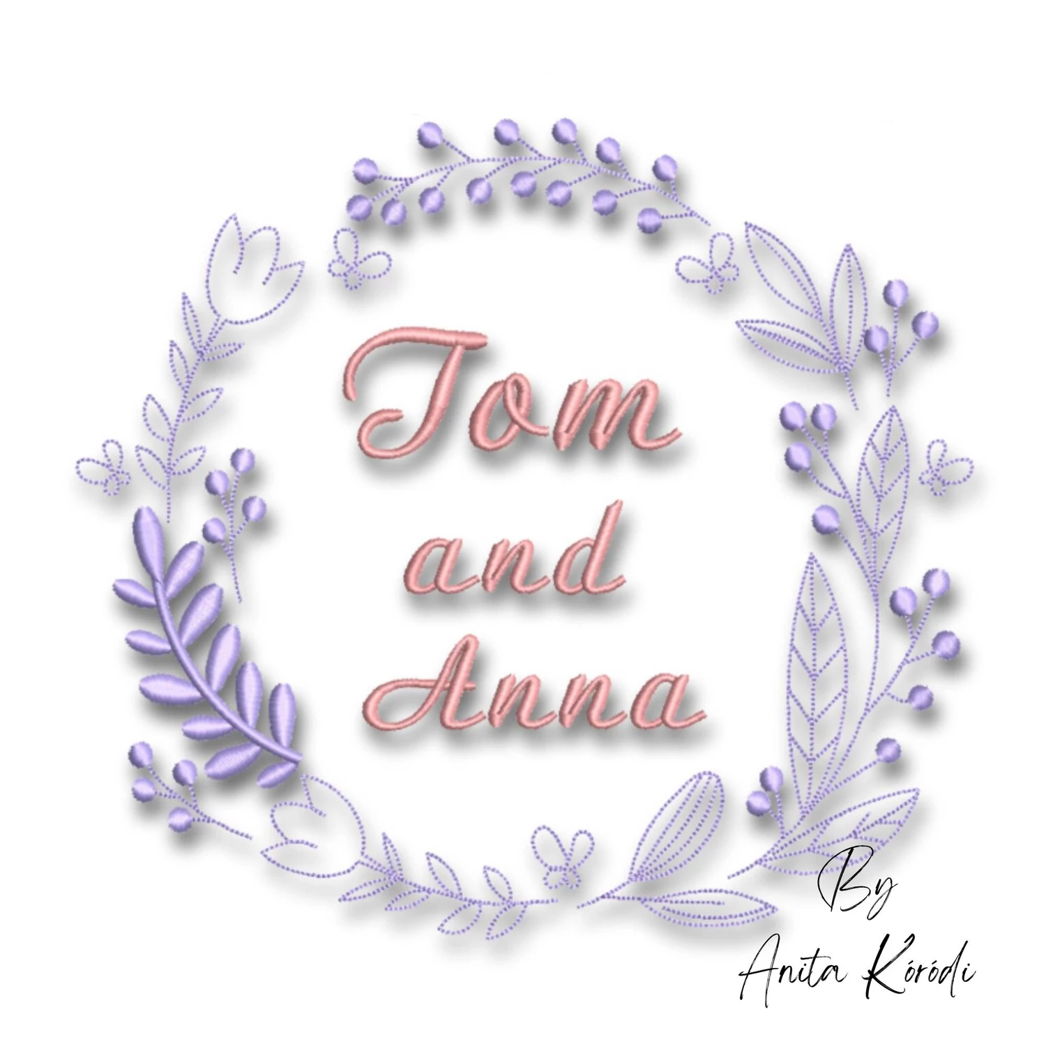 Elegant floral wreath embroidery machine design monogram frame