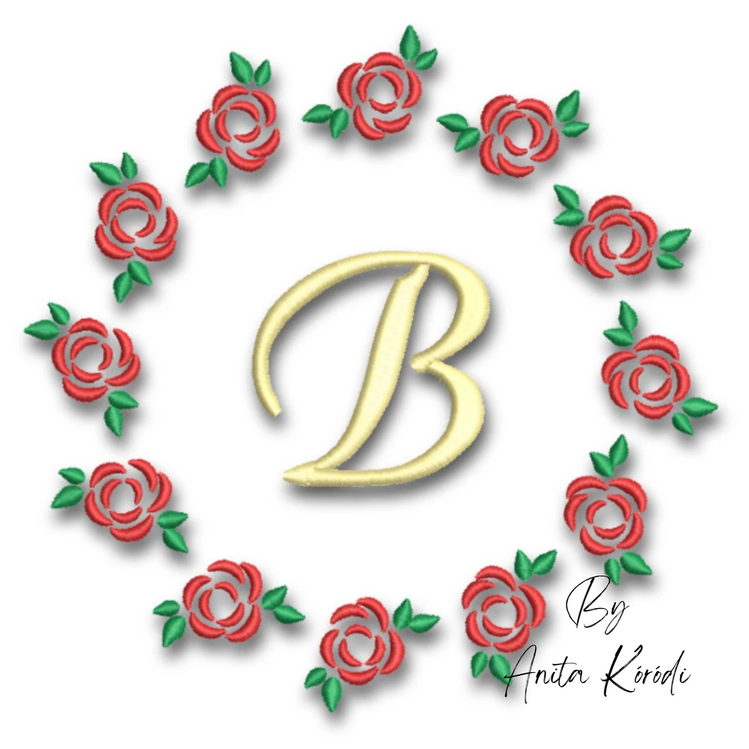 Rose circle monogram frame embroidery machine design floral border