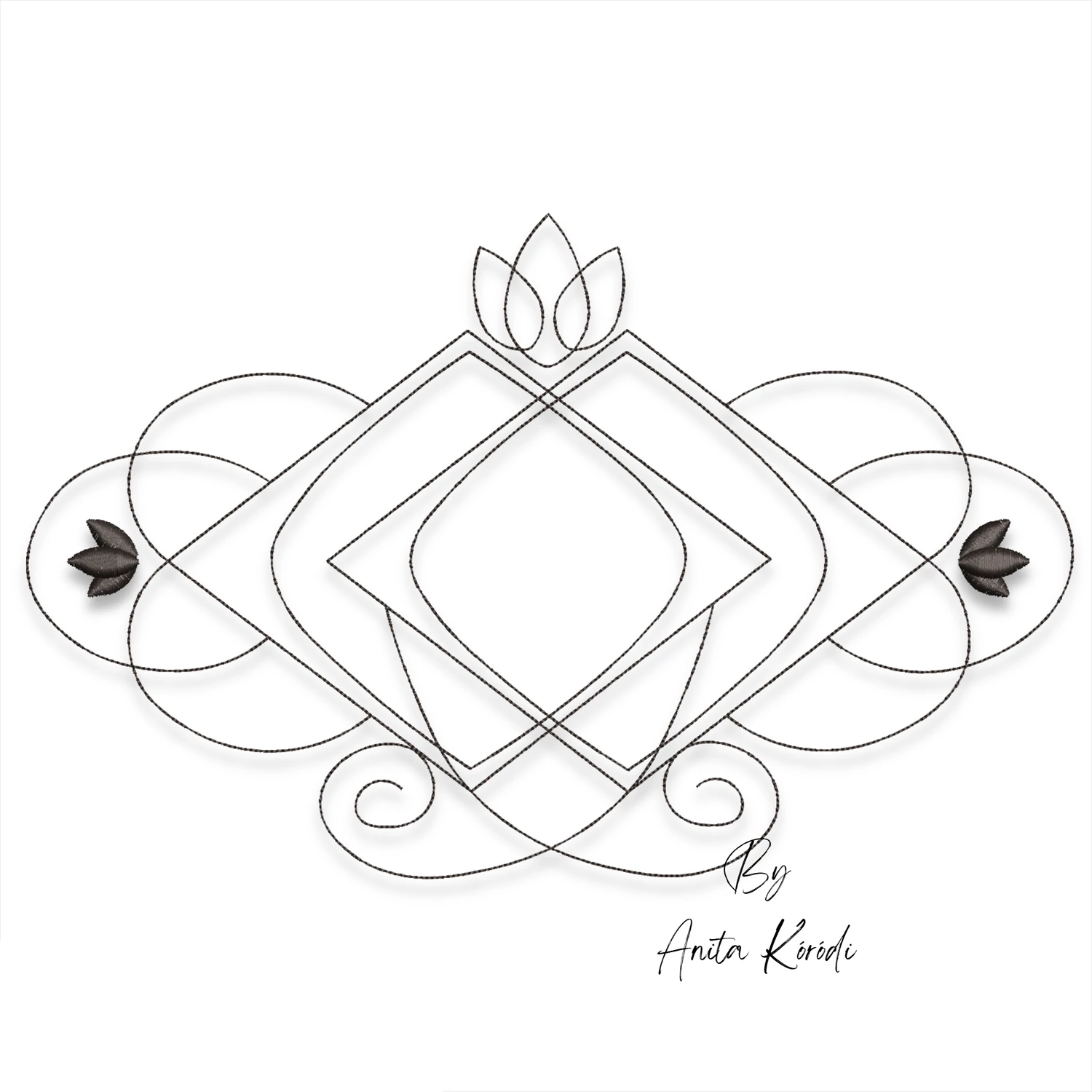 Geometric lotus monogram frame embroidery design