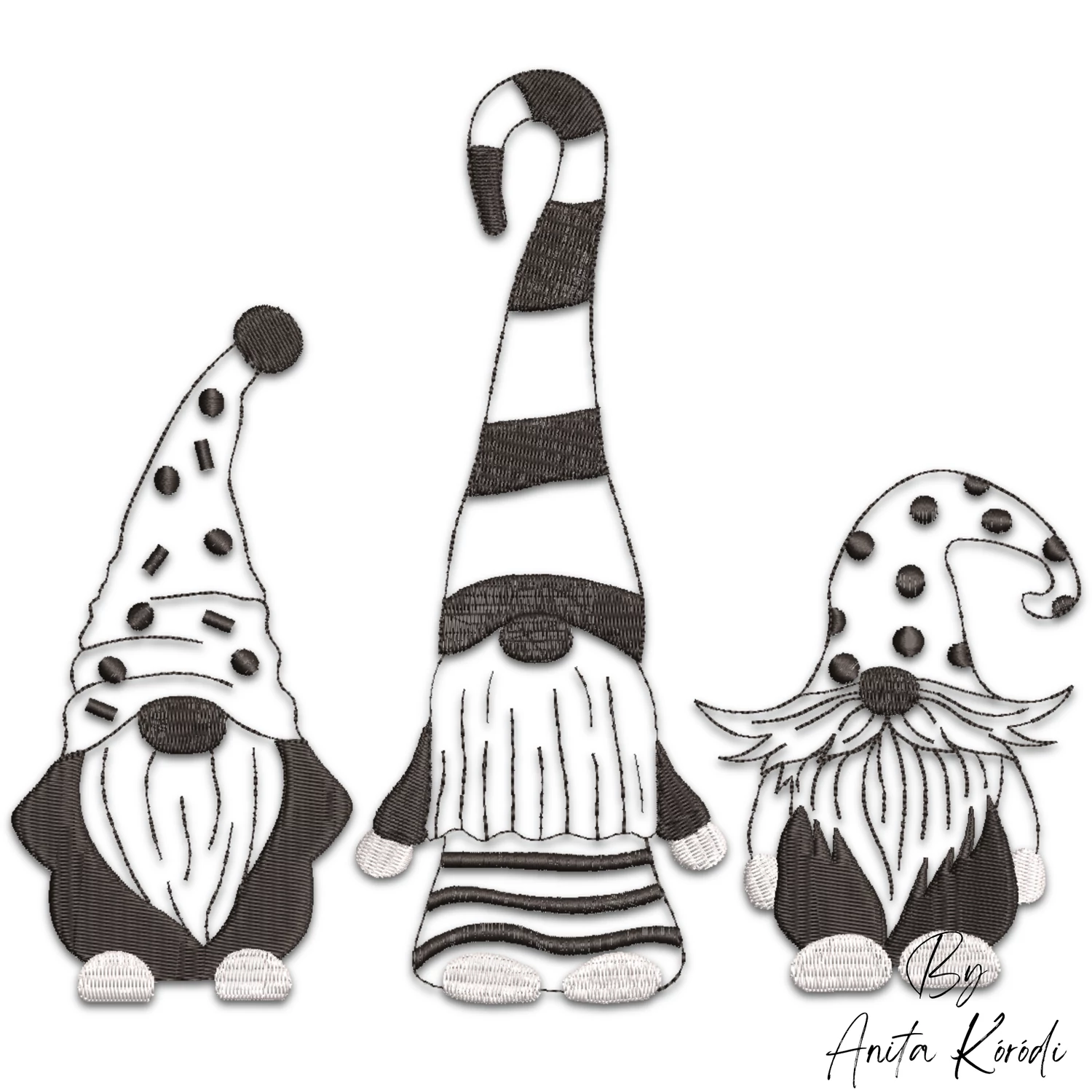 Christmas gnome trio machine embroidery design