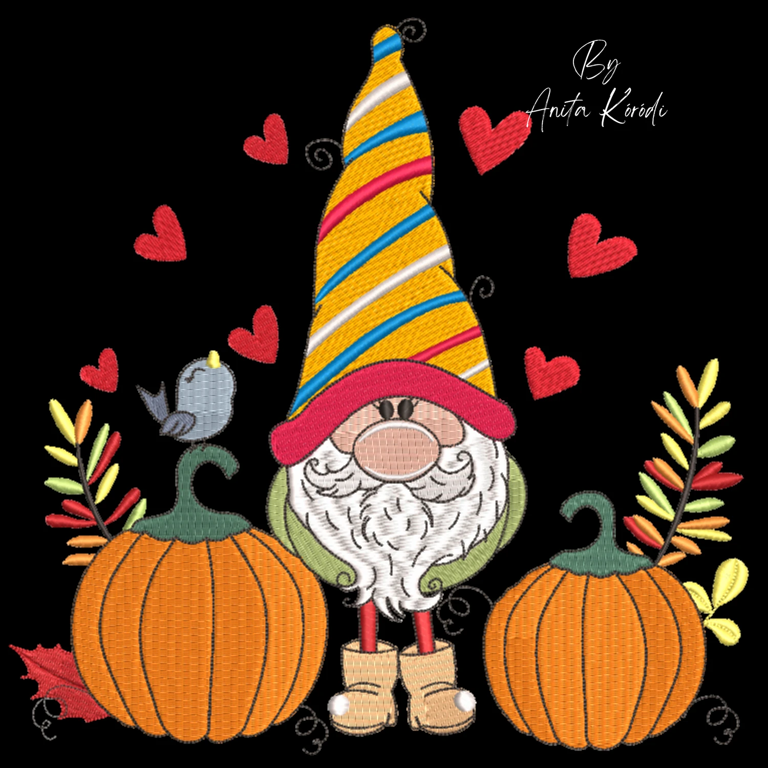 Fall gnome with pumpkins machine embroidery design digital download