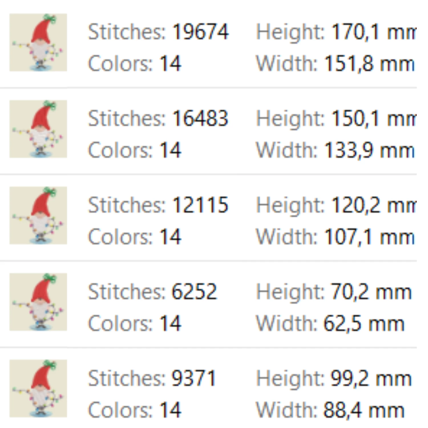 Festive Christmas gnome embroidery design with holiday light garland
