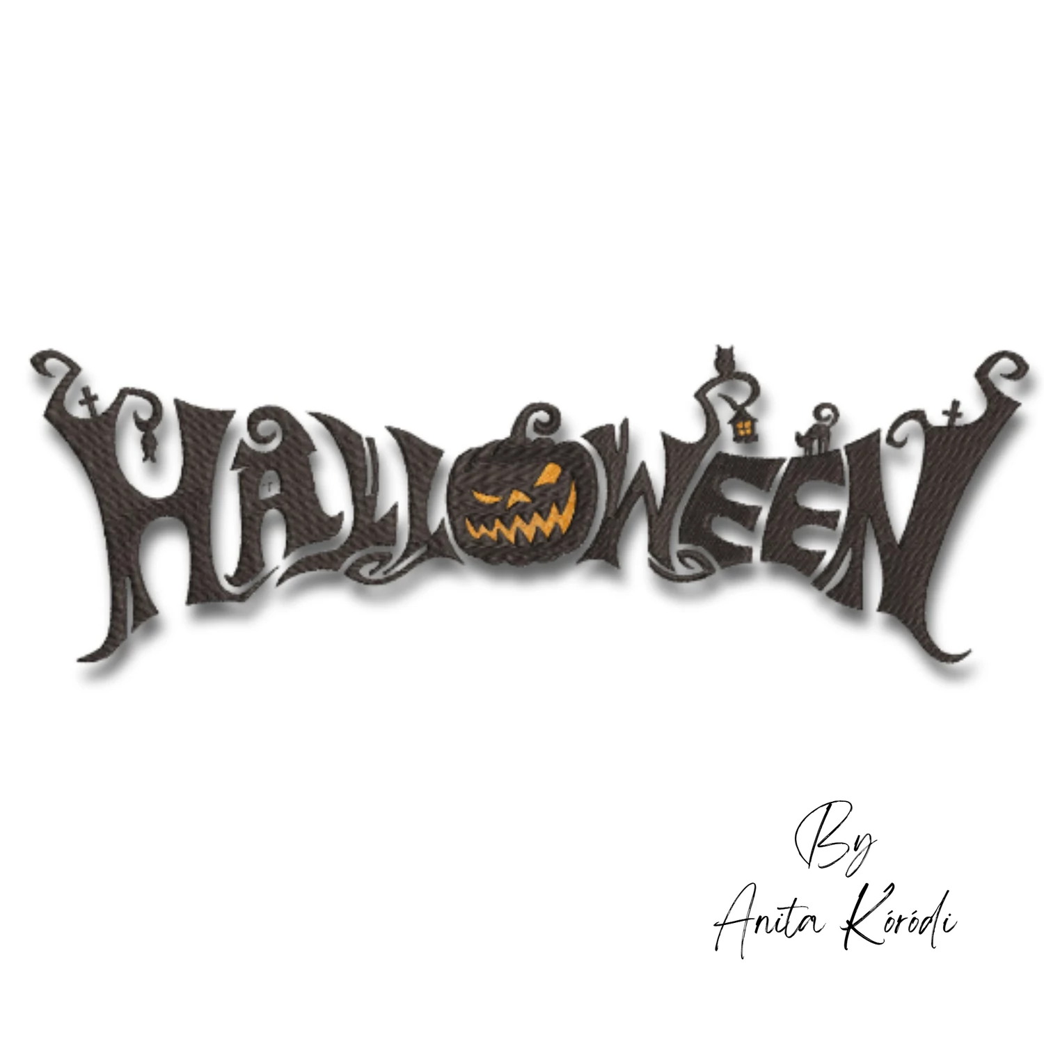 Halloween pumpkin lettering machine embroidery design