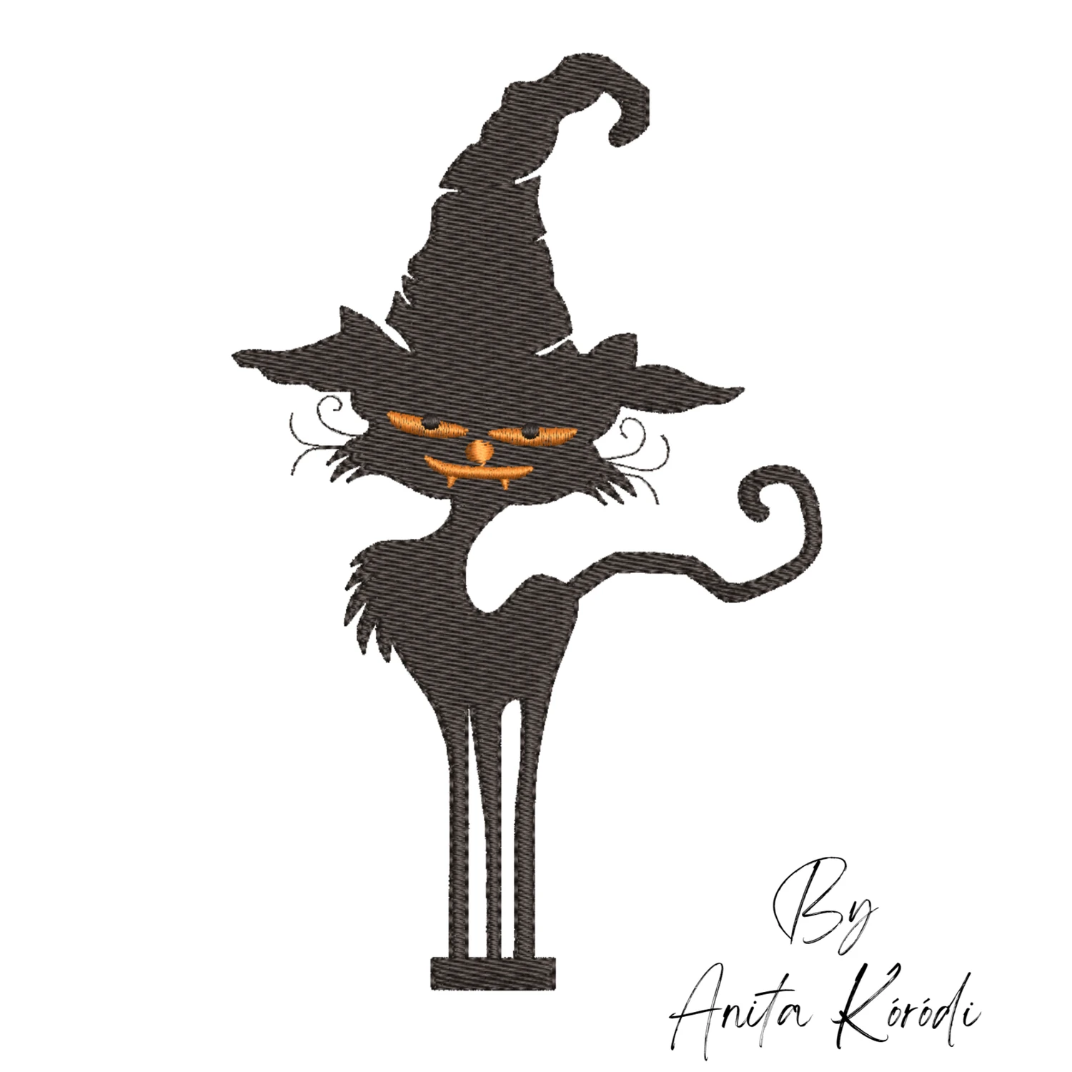 Halloween witch black cat machine embroidery design